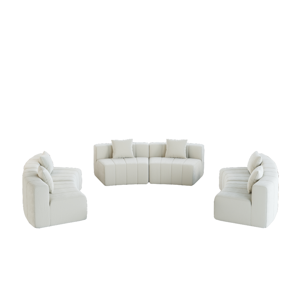 Chenille Curved Sectional Sofa - Modular Semi-Circular Couch with Piano Key Design & 6 Pillows