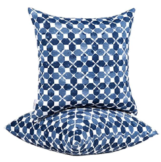 2 Pack Outdoor Throw Pillows - Waterproof & Fade-Resistant Patio Cushions with Geometric Blue Pattern