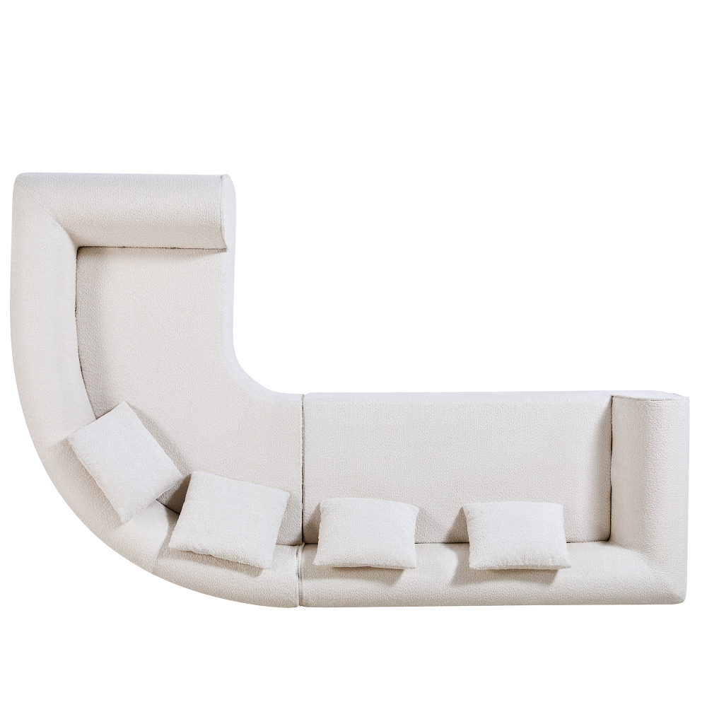 Modern Curved Modular Sectional Sofa with High-Density Foam, Cream Bouclé Upholstery L-Shaped Couch for Living Room