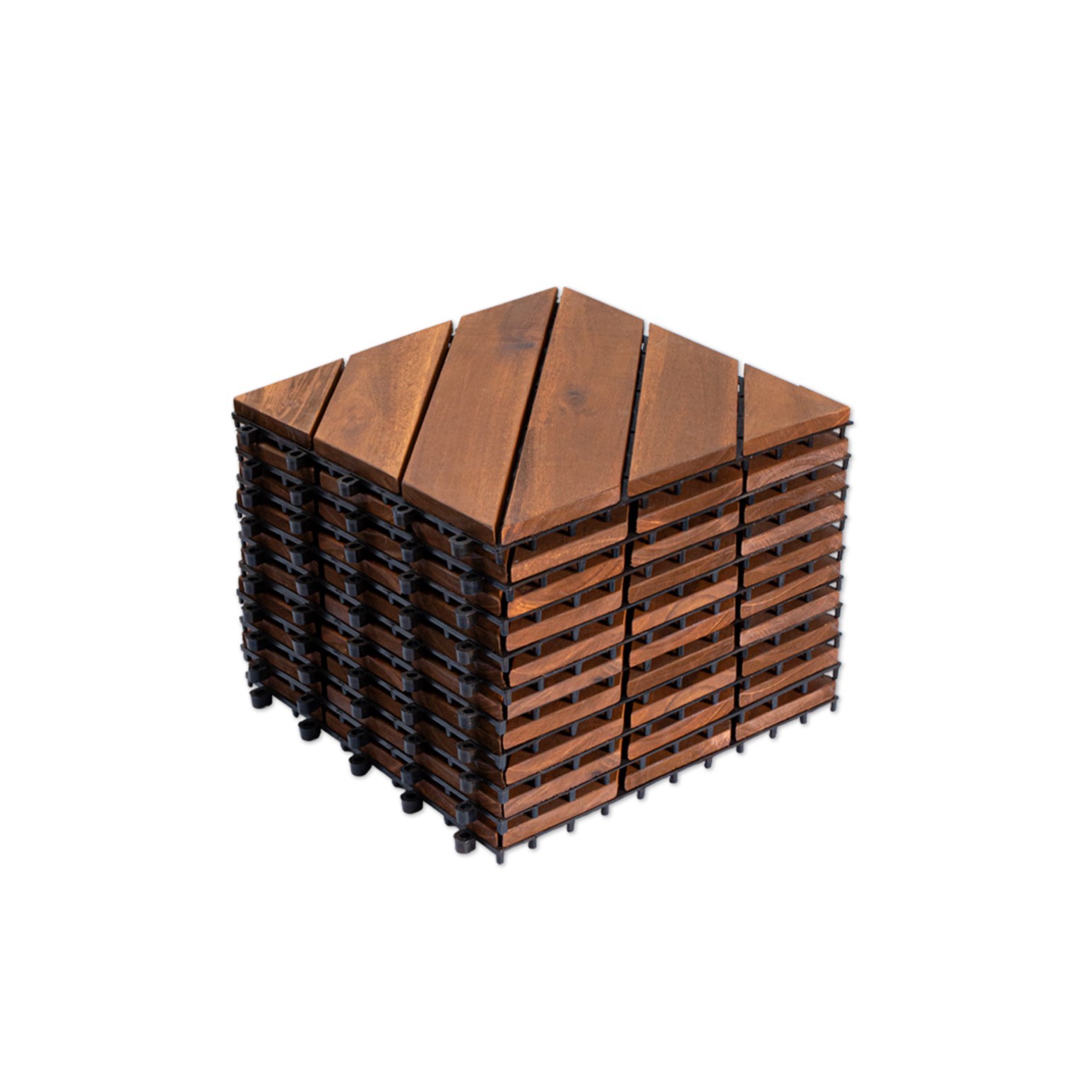 10-Piece Interlocking Deck Tiles - Natural Acacia Wood Outdoor Flooring for Patio, Garden & Balcony (Diagonal Pattern)