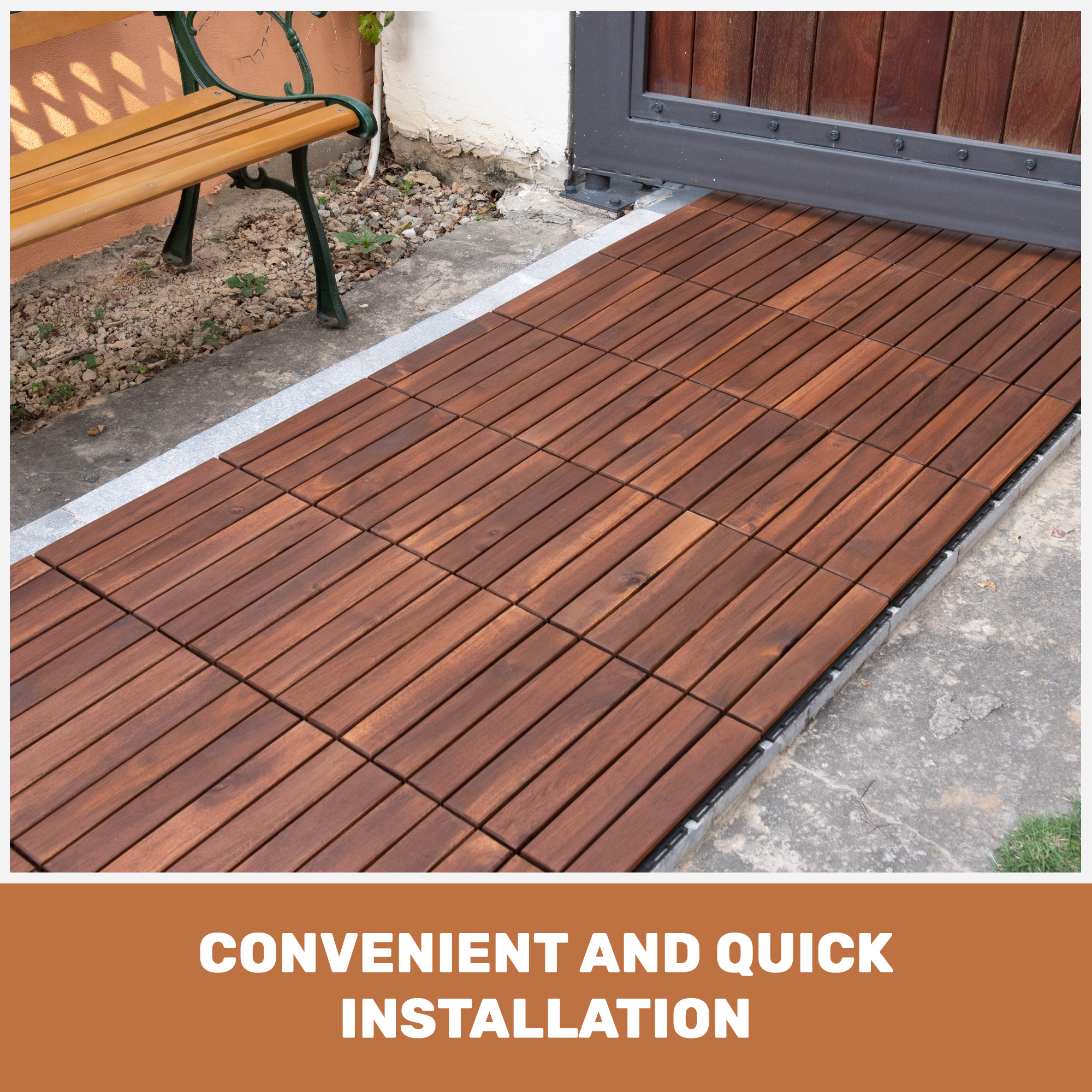 10-Piece Interlocking Acacia Hardwood Deck Tiles - 12"x12" Waterproof Outdoor Flooring for Patio, Balcony & Poolside