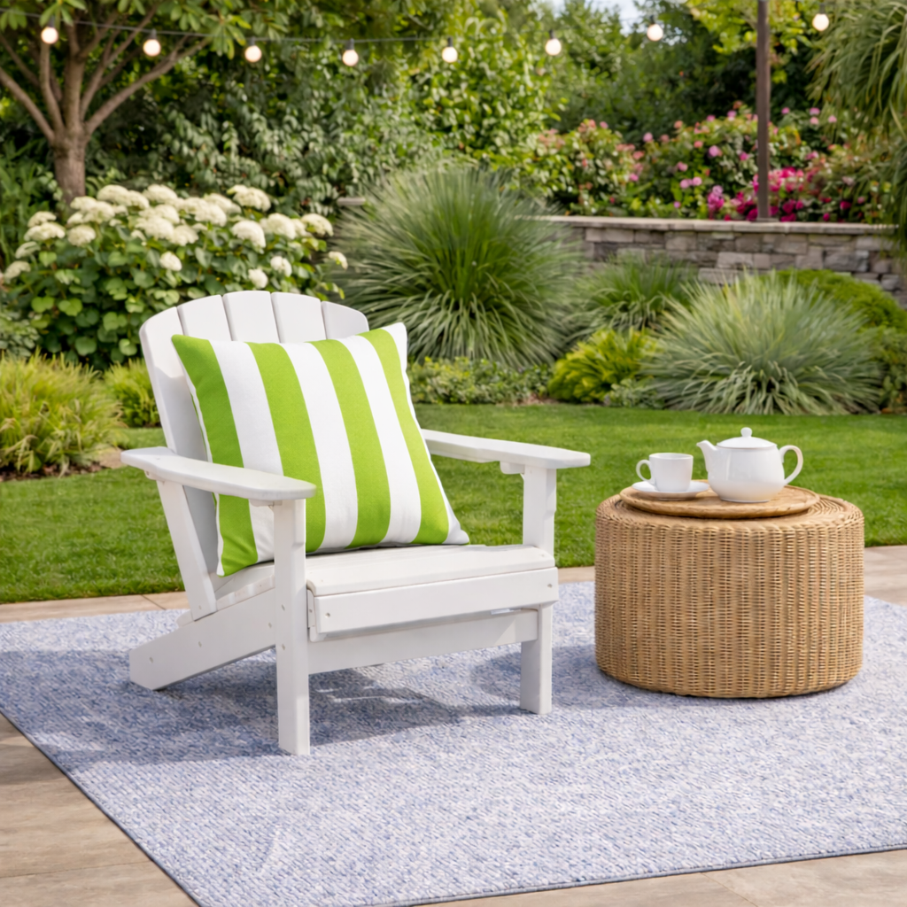 Set of 2 Outdoor Throw Pillows - Waterproof & Fade-Resistant Patio Cushions with Green & White Stripes for Garden, Porch, and Poolside Furniture (18x18 Inch)