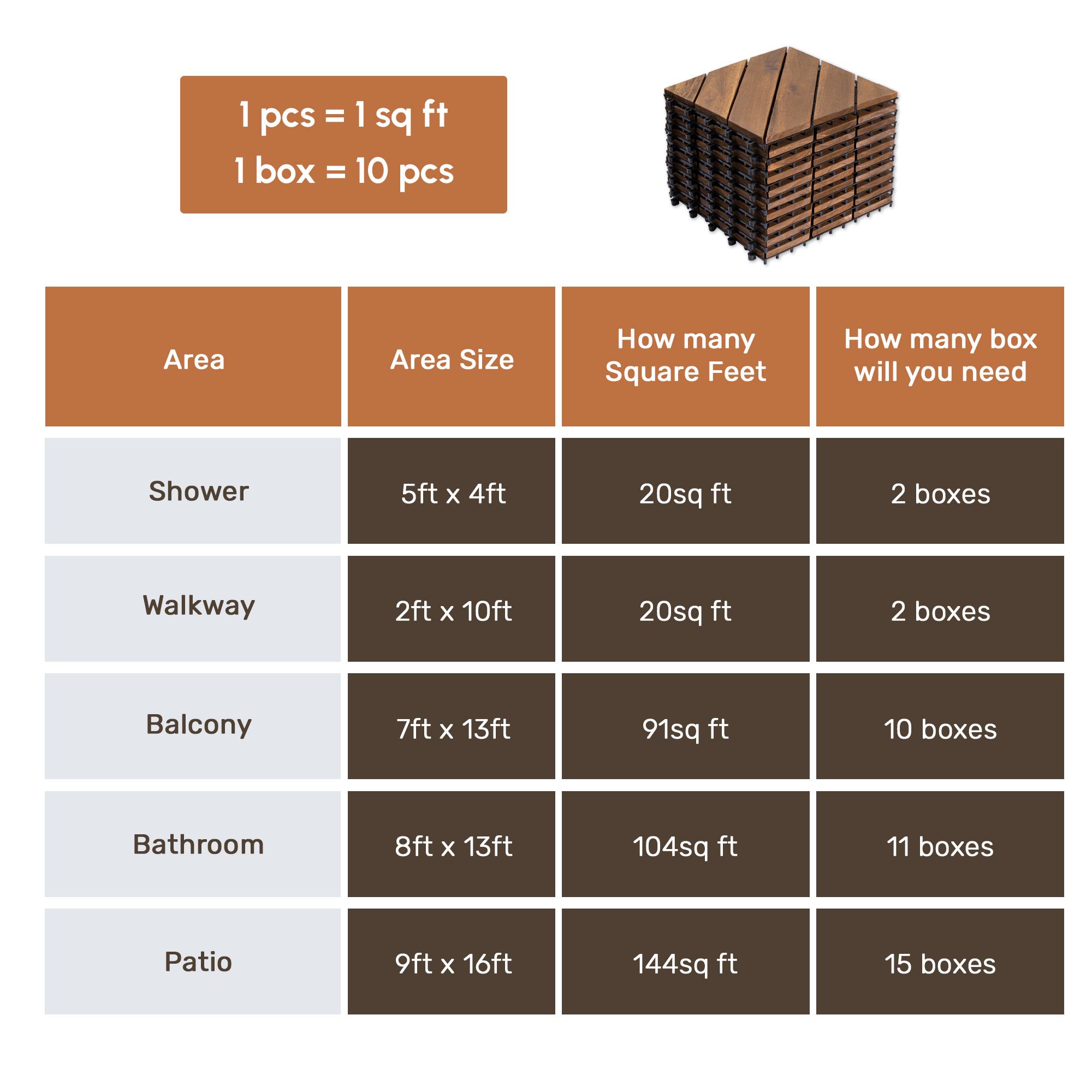 10-Piece Interlocking Deck Tiles - Natural Acacia Wood Outdoor Flooring for Patio, Garden & Balcony (Diagonal Pattern)