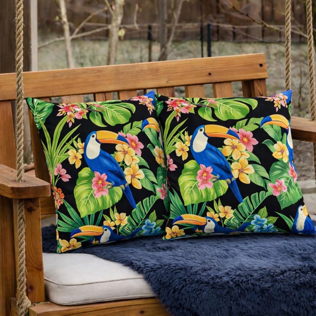 Set of 2 Rich Forest Green Outdoor Throw Pillows - Waterproof & UV Resistant Patio Cushions for Garden, Porch, Poolside Furniture (18x18 Inch)