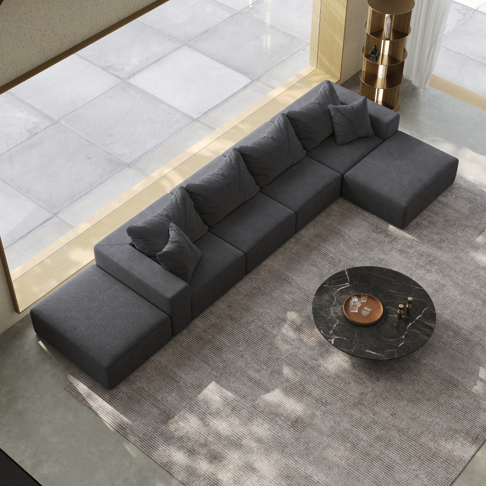 Oversized Modular Chenille Sectional Sofa - 162" L-Shaped Cloud Couch with 6 Pillows, No Assembly Required