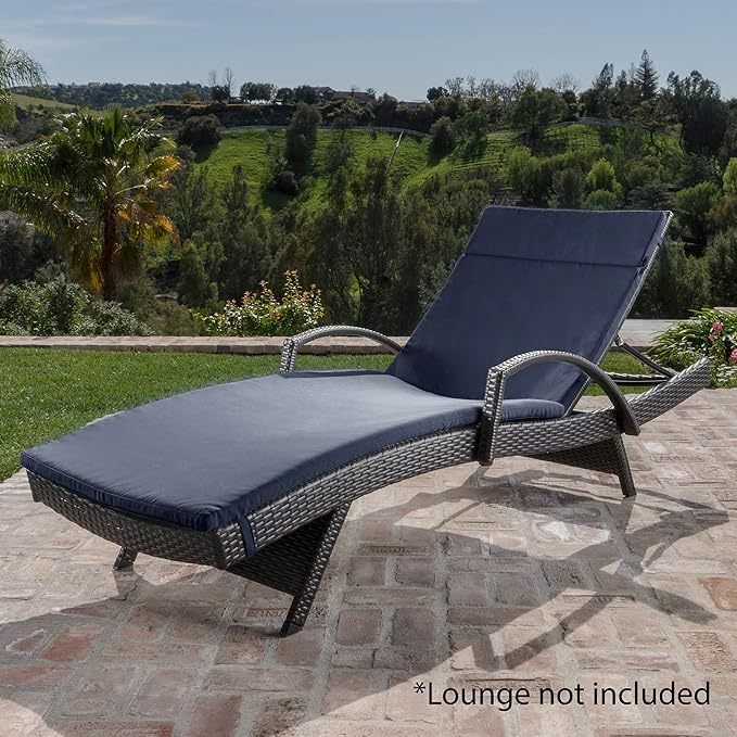 Salem Navy Blue Outdoor Chaise Lounge Cushions (Set of 2) - Water-Resistant Patio Replacement Pads with Ties