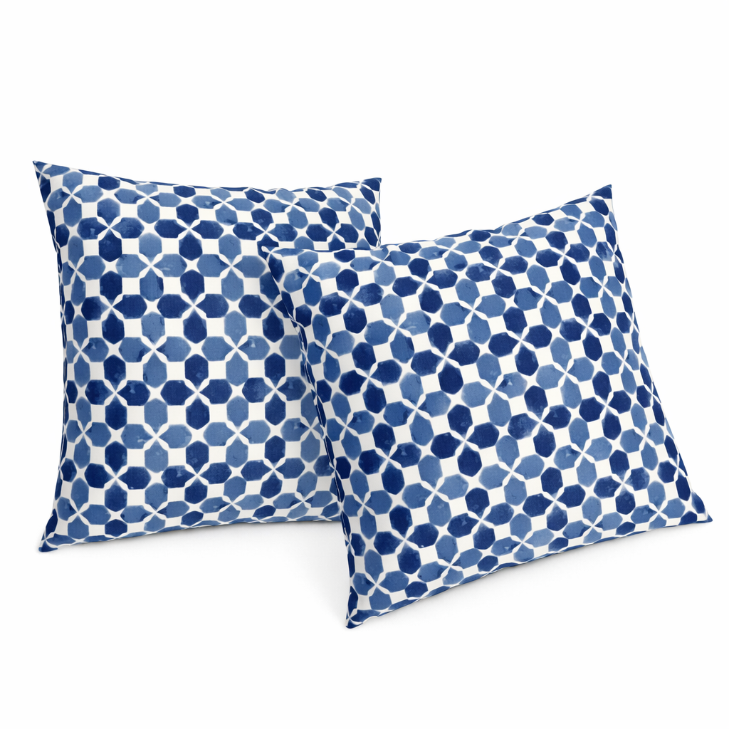 2 Pack Outdoor Throw Pillows - Waterproof & Fade-Resistant Patio Cushions with Geometric Blue Pattern