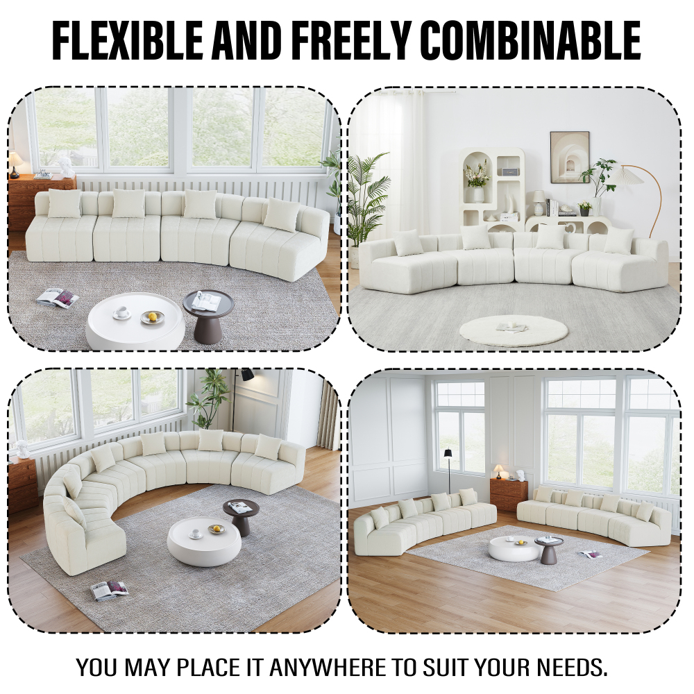 Chenille Curved Sectional Sofa - Modular Semi-Circular Couch with Piano Key Design & 6 Pillows
