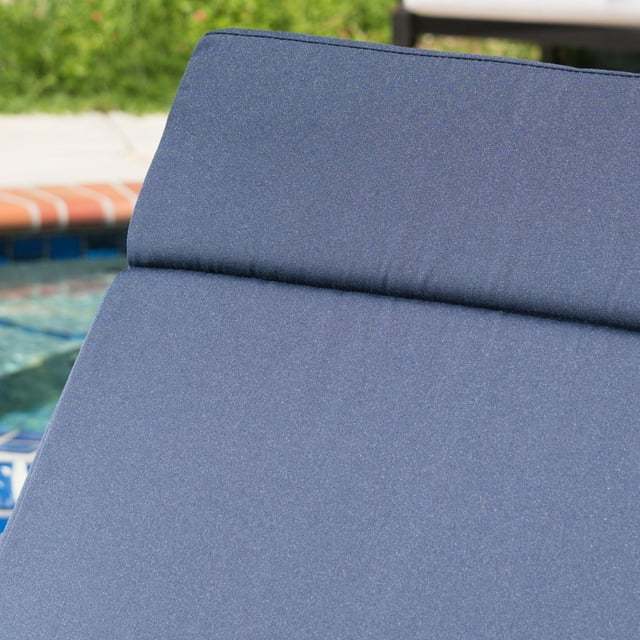 Salem Navy Blue Outdoor Chaise Lounge Cushions (Set of 2) - Water-Resistant Patio Replacement Pads with Ties