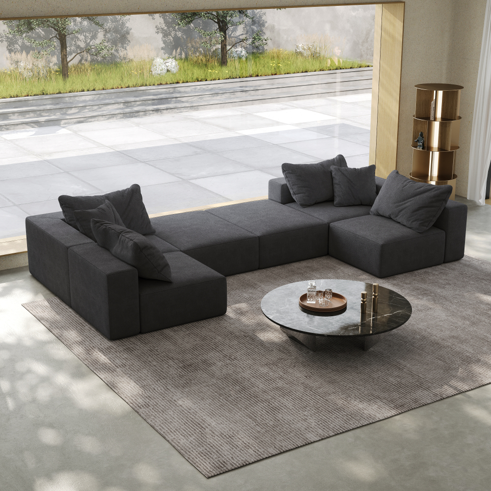 Oversized Modular Chenille Sectional Sofa - 162" L-Shaped Cloud Couch with 6 Pillows, No Assembly Required