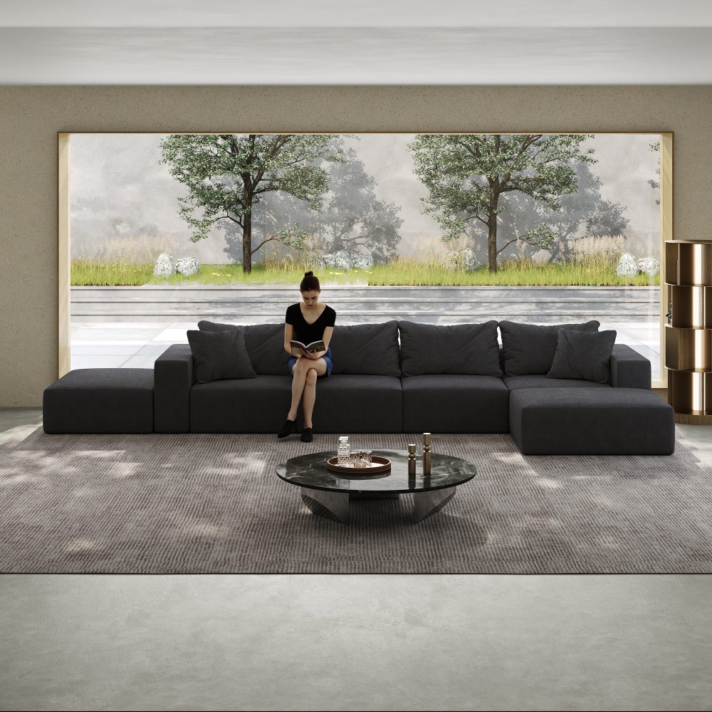 Oversized Modular Chenille Sectional Sofa - 162" L-Shaped Cloud Couch with 6 Pillows, No Assembly Required