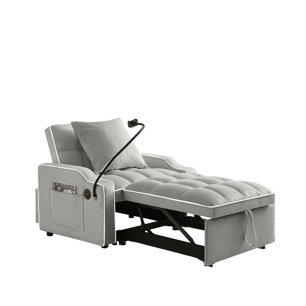 Velvet Convertible Sleeper Chair with USB & Phone Holder - 3-in-1 Adjustable Recliner Sofa Bed for Small Spaces