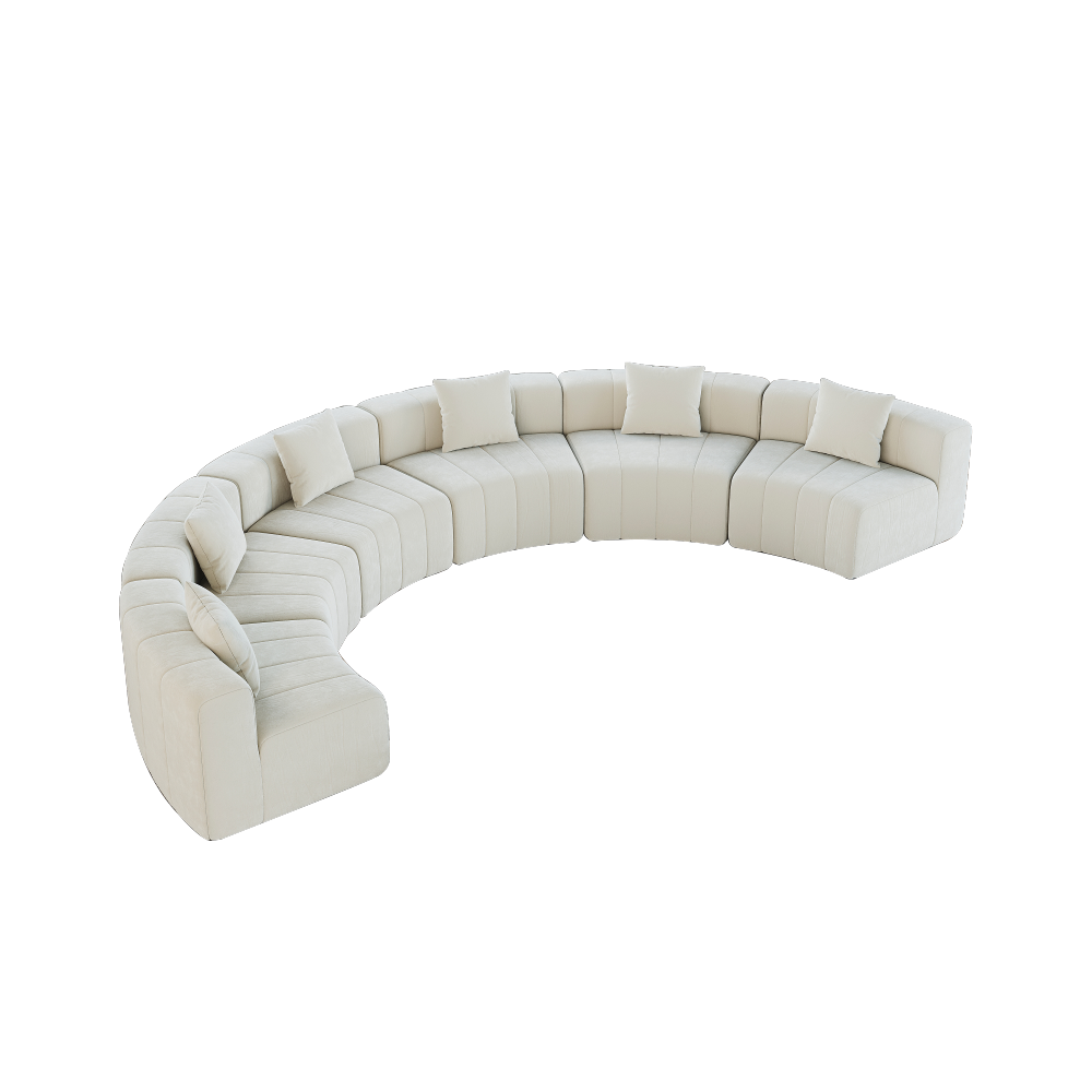 Chenille Curved Sectional Sofa - Modular Semi-Circular Couch with Piano Key Design & 6 Pillows