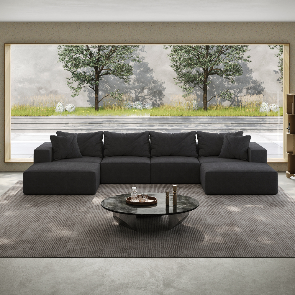Oversized Modular Chenille Sectional Sofa - 162" L-Shaped Cloud Couch with 6 Pillows, No Assembly Required