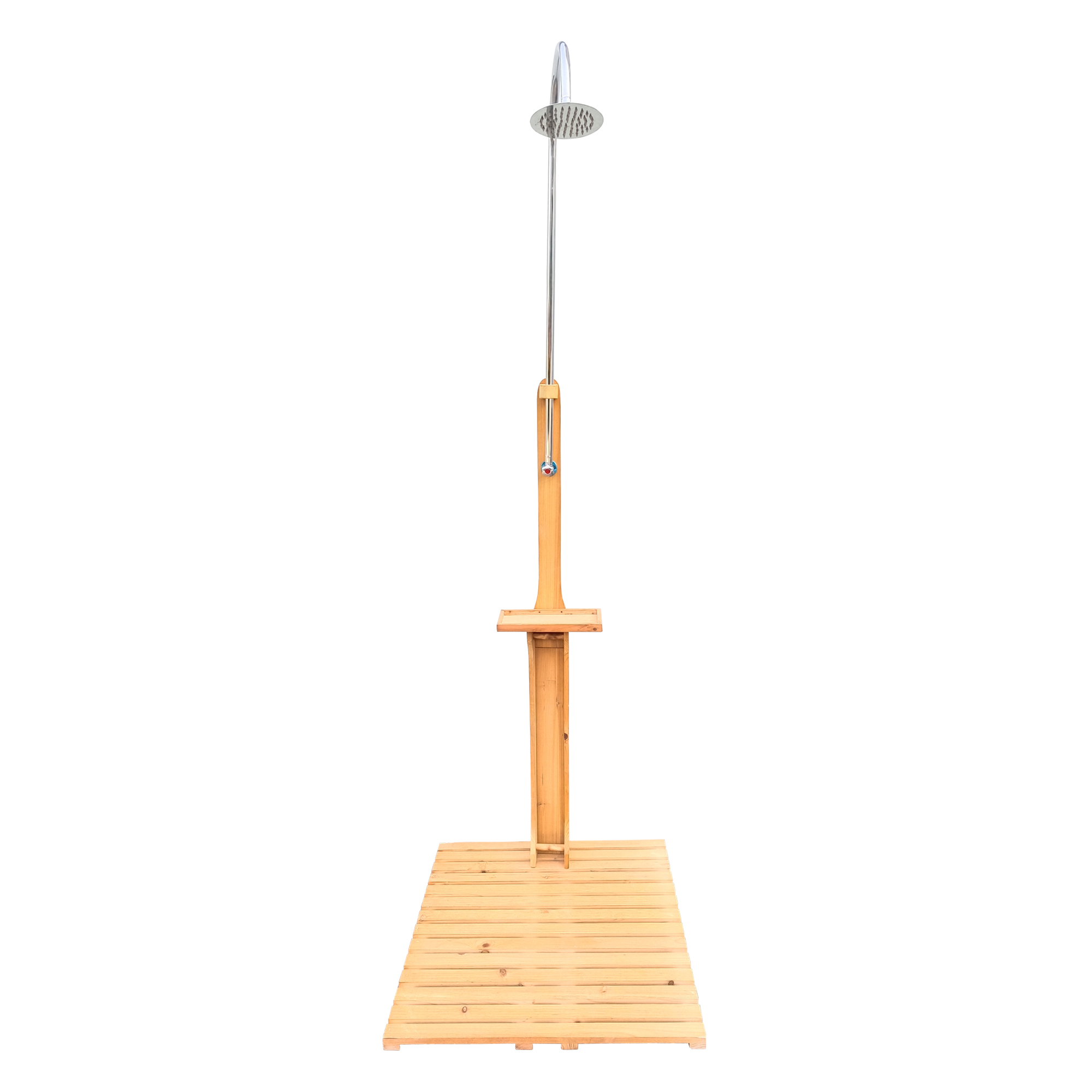 Solid Wood Outdoor Garden Shower with Base Stand - Freestanding Poolside Shower Column for Patio, Deck & Backyard