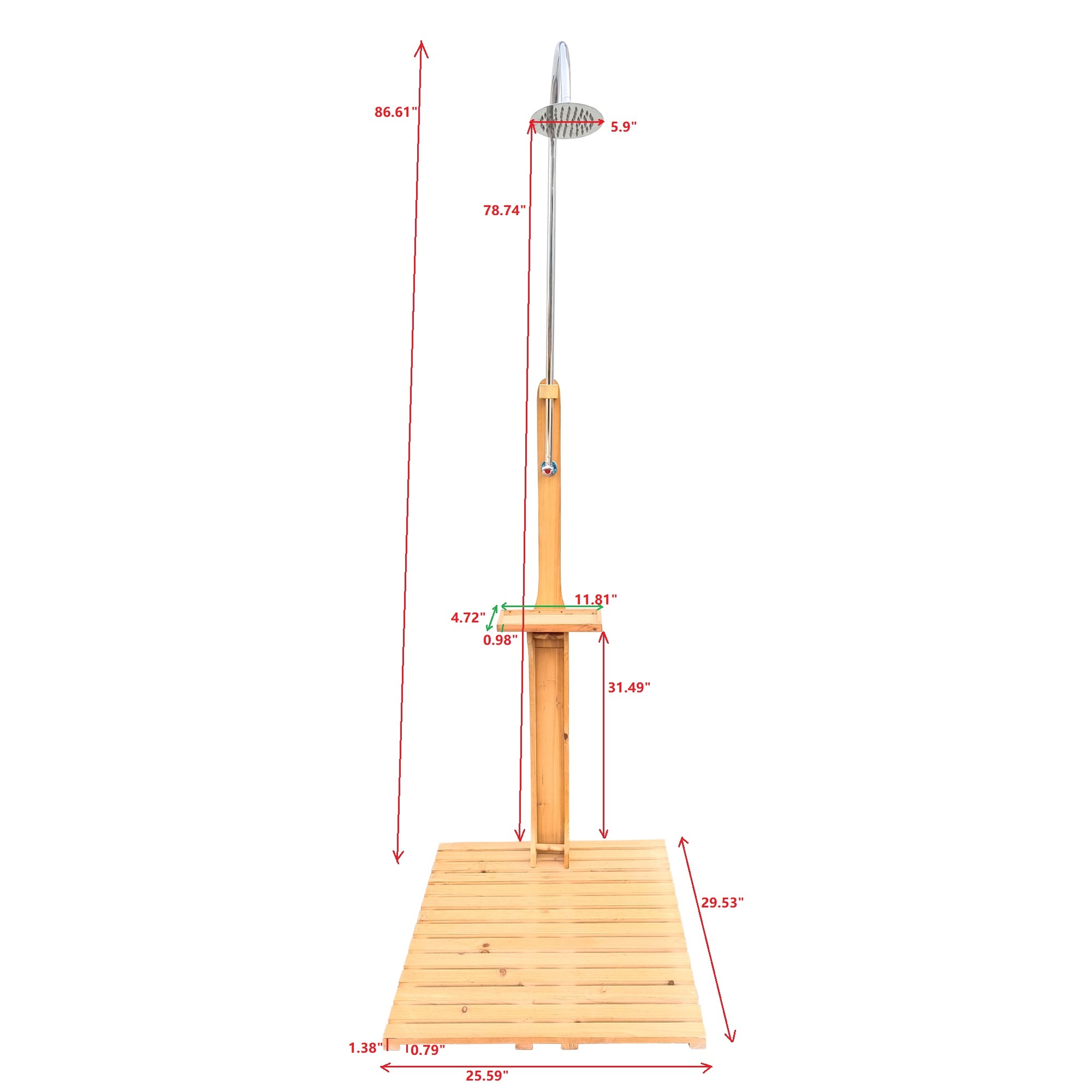 Solid Wood Outdoor Garden Shower with Base Stand - Freestanding Poolside Shower Column for Patio, Deck & Backyard