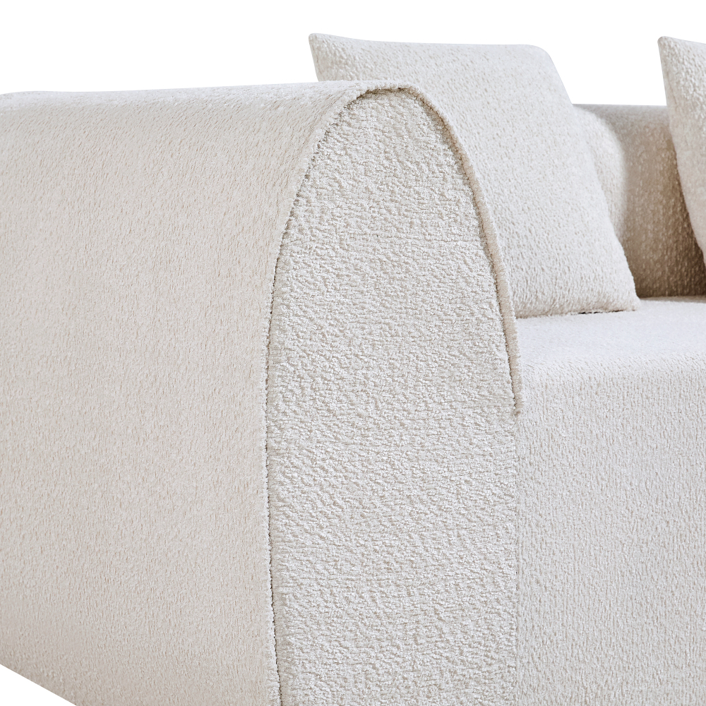 Modern Curved Modular Sectional Sofa with High-Density Foam, Cream Bouclé Upholstery L-Shaped Couch for Living Room