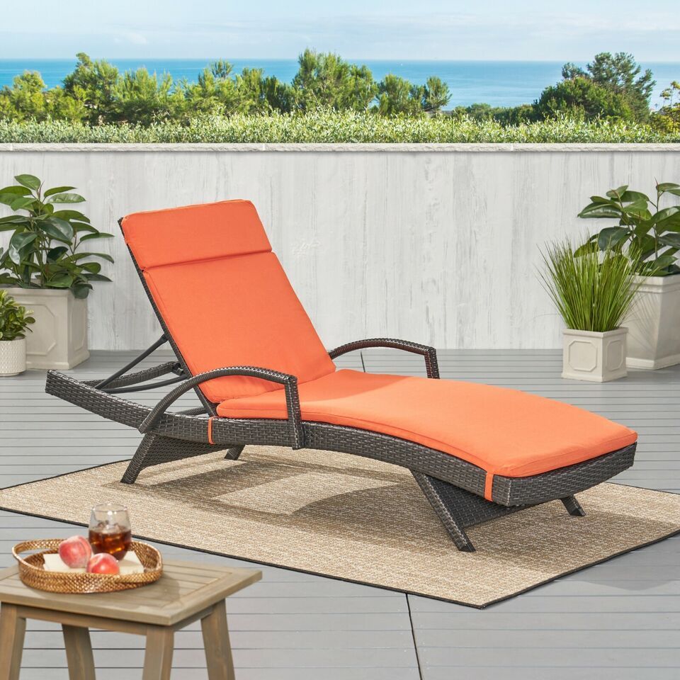 Salem Outdoor Chaise Lounge Cushion Set (2-Pack) - Water-Resistant Patio Furniture Replacement Pads in Vibrant Orange