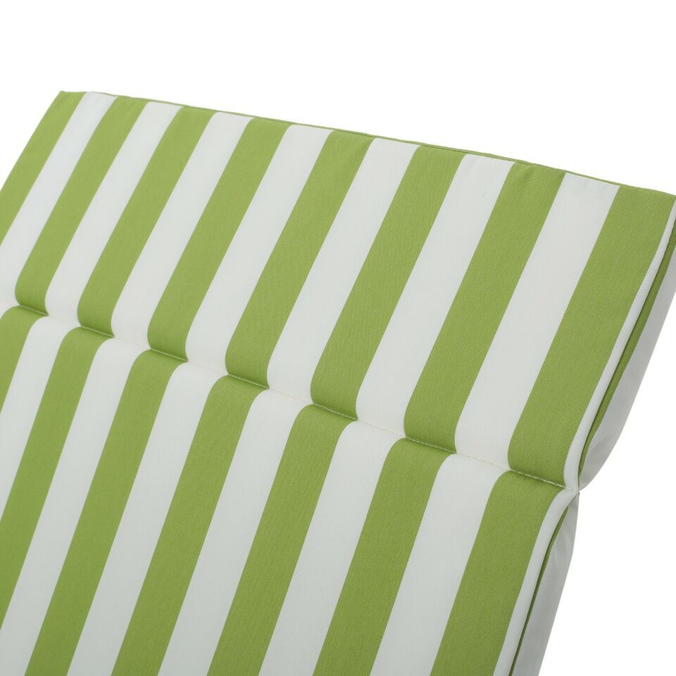 Salem Outdoor Chaise Lounge Cushion - Water-Resistant Green & White Striped Patio Lounger Pad with Ties