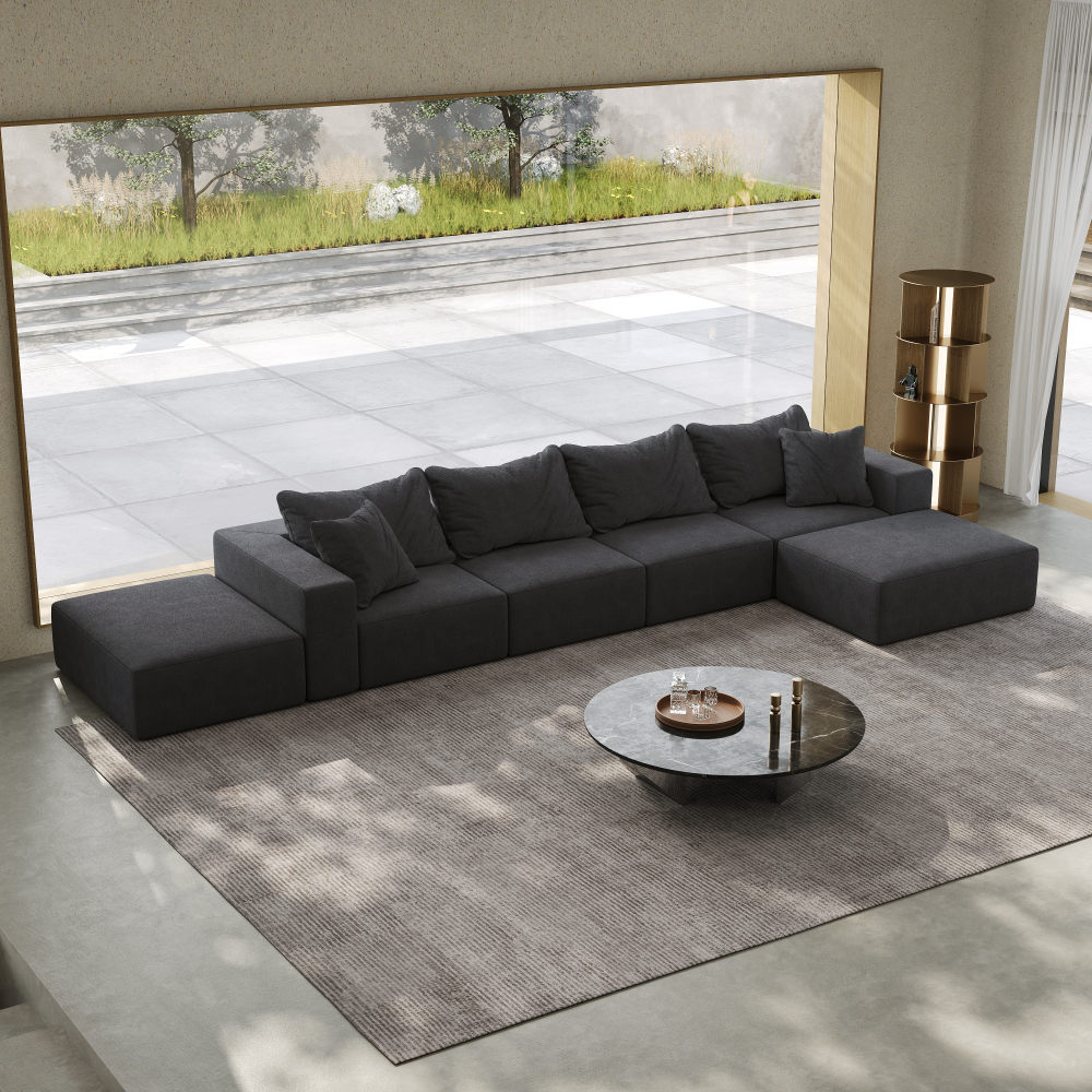Oversized Modular Chenille Sectional Sofa - 162" L-Shaped Cloud Couch with 6 Pillows, No Assembly Required