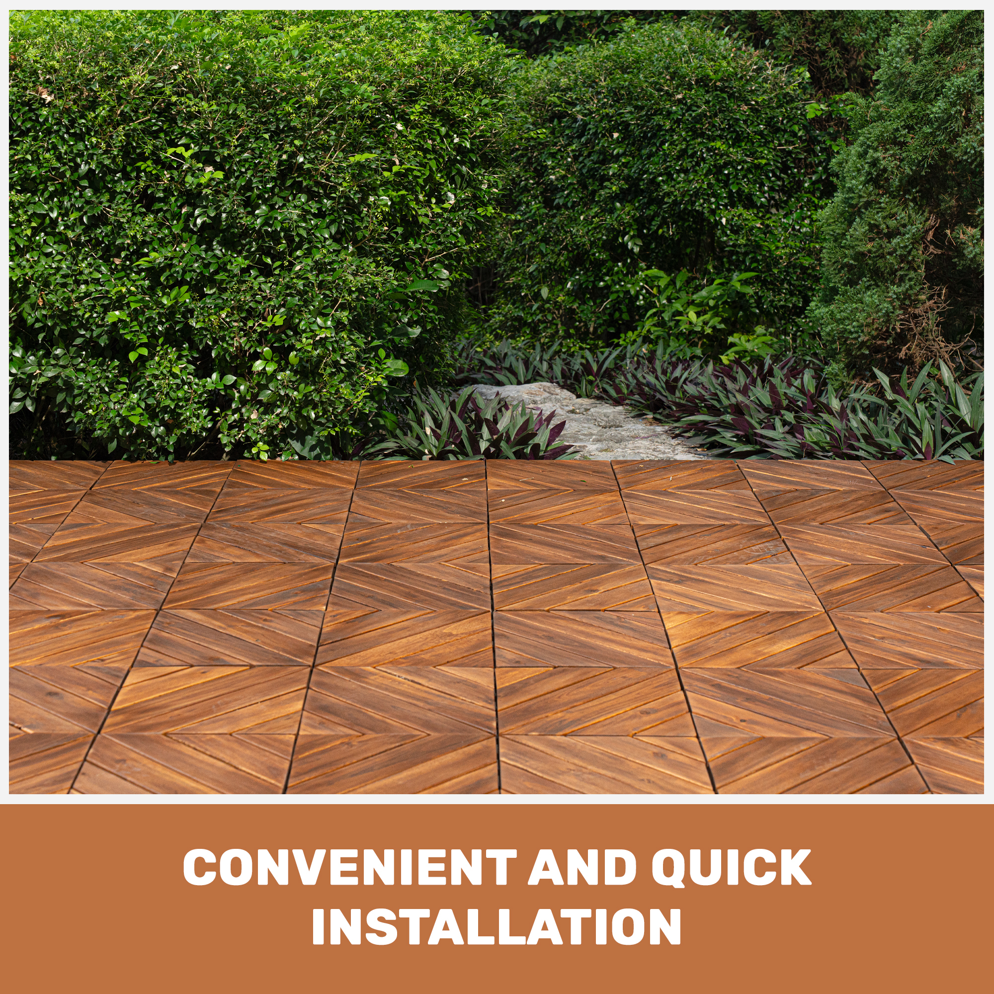 10-Piece Interlocking Deck Tiles - Natural Acacia Wood Outdoor Flooring for Patio, Garden & Balcony (Diagonal Pattern)