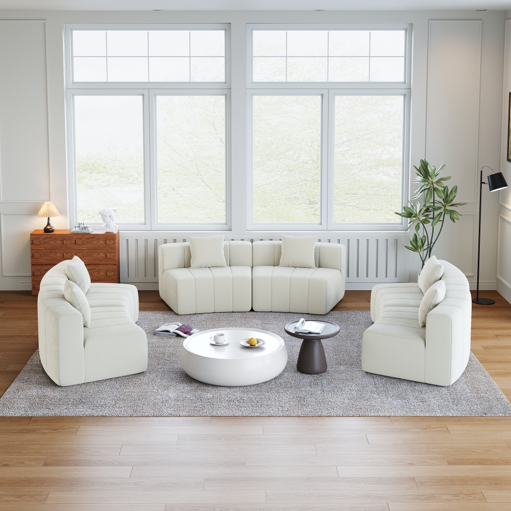 Chenille Curved Sectional Sofa - Modular Semi-Circular Couch with Piano Key Design & 6 Pillows