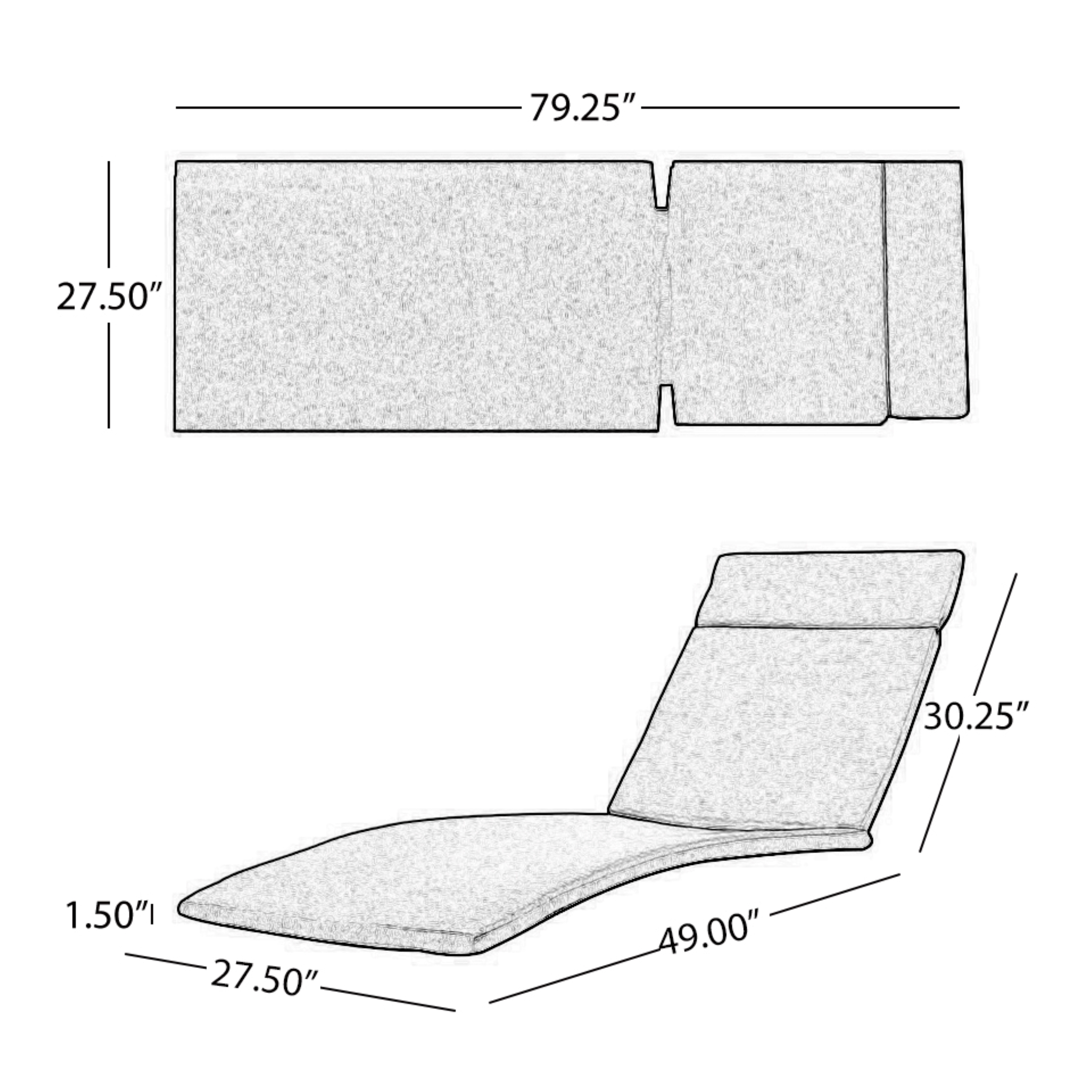Set of 2 Outdoor Chaise Lounge Cushions - Water-Resistant Patio Replacement Pads with Ties