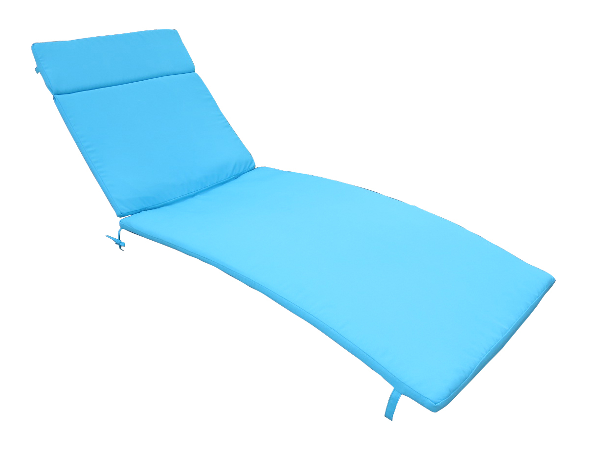 Salem Outdoor Chaise Lounge Cushion - Water-Resistant Blue Patio Lounger Pad with Ties