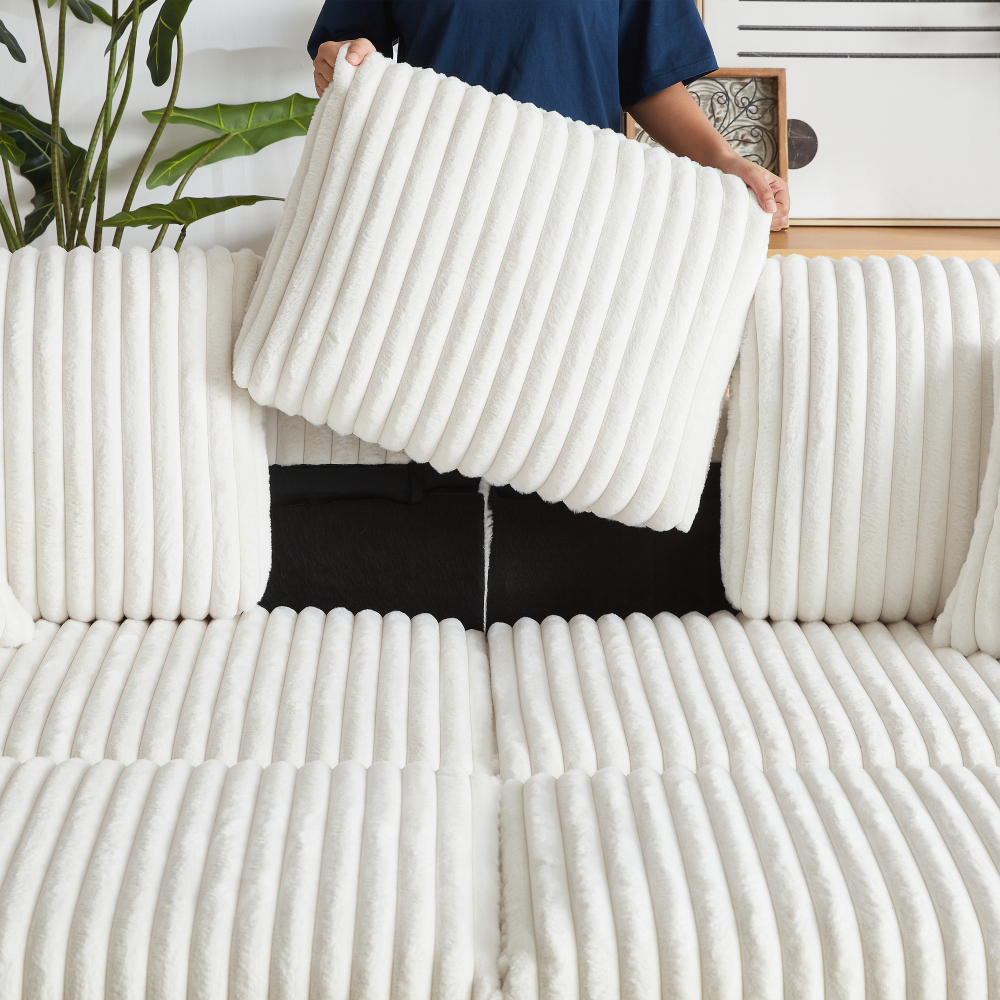 84" Corduroy 3-Seater Sofa with Ottoman & Storage, Deep Seat Couch with Cup Holders for Living Room