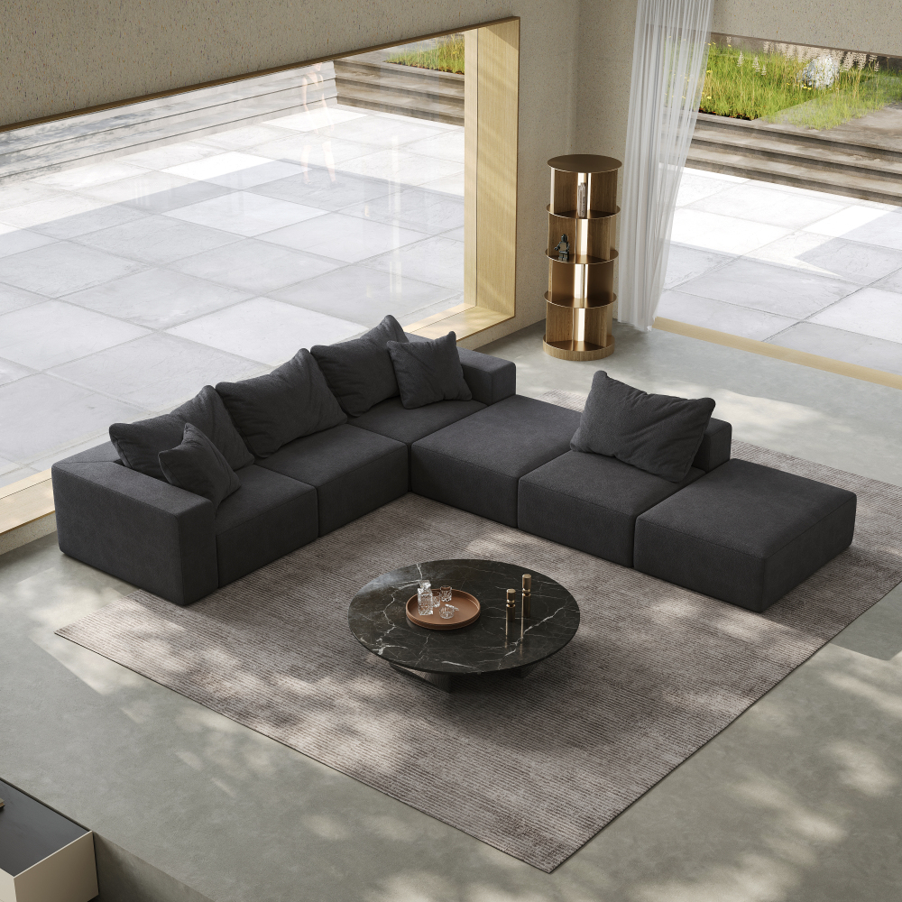 Oversized Modular Chenille Sectional Sofa - 162" L-Shaped Cloud Couch with 6 Pillows, No Assembly Required