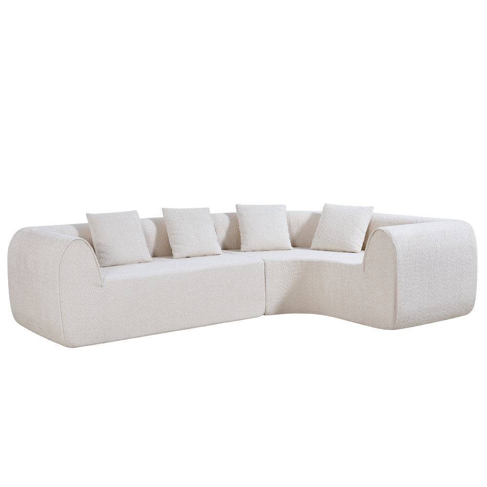Modern Curved Modular Sectional Sofa with High-Density Foam, Cream Bouclé Upholstery L-Shaped Couch for Living Room