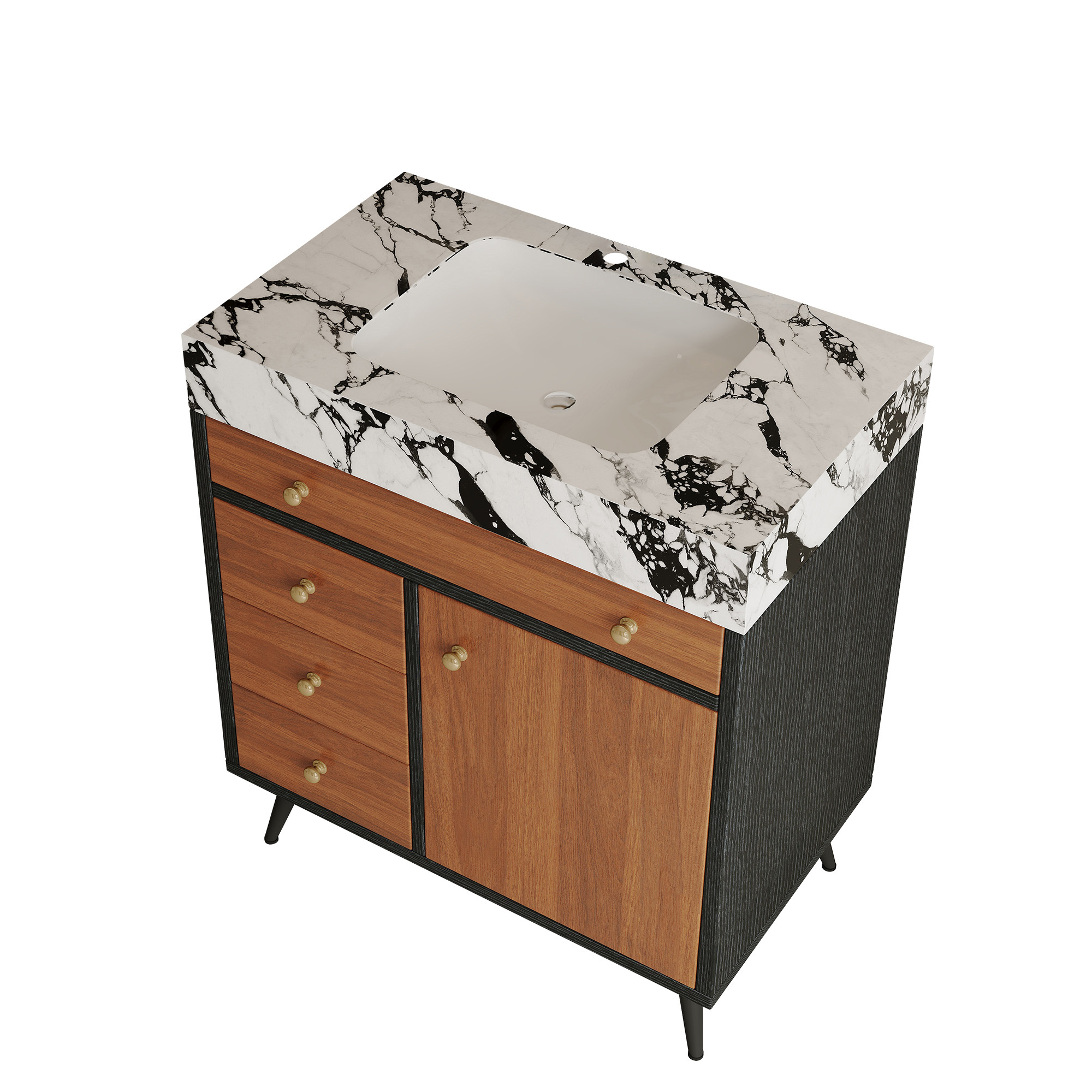 30-Inch Modern Free-Standing Bathroom Vanity with Sintered Stone Top, Ceramic Sink & Soft-Close Drawers
