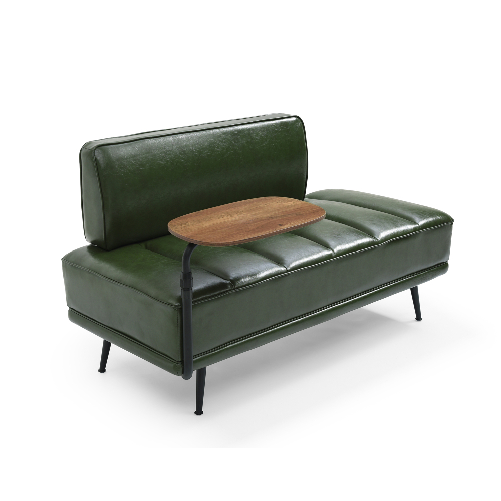 55" Modern Green Faux Leather Sofa Bench with Swivel Side Table & Metal Legs – Entryway Ottoman, End of Bed Seating for Living Room