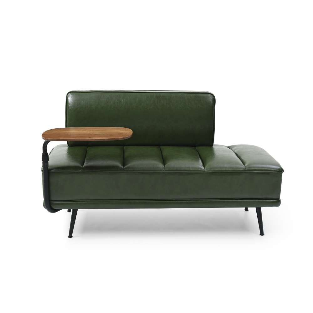 55" Modern Green Faux Leather Sofa Bench with Swivel Side Table & Metal Legs – Entryway Ottoman, End of Bed Seating for Living Room