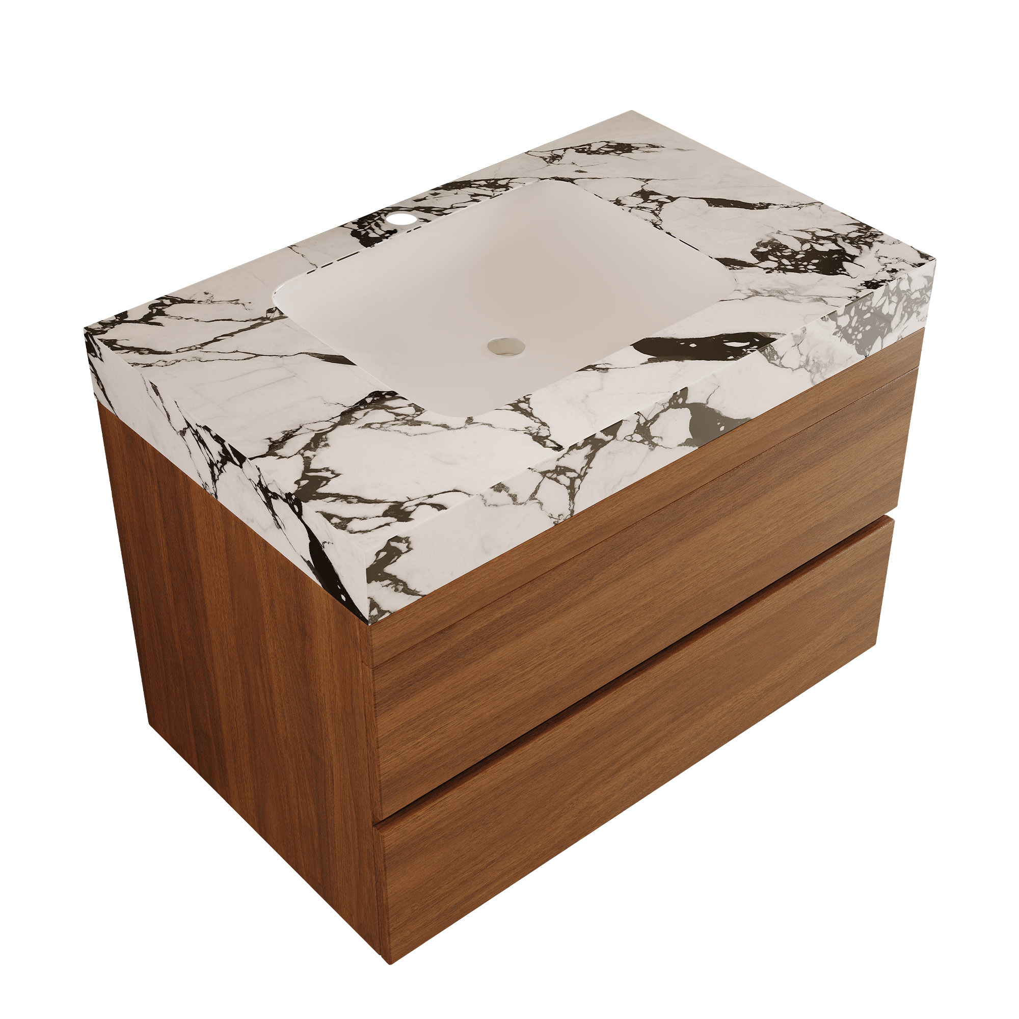 29.9" Modern Floating Bathroom Vanity with Faux Marble Sintered Stone Top, Walnut Wall-Mounted Single Sink Cabinet for Small Spaces