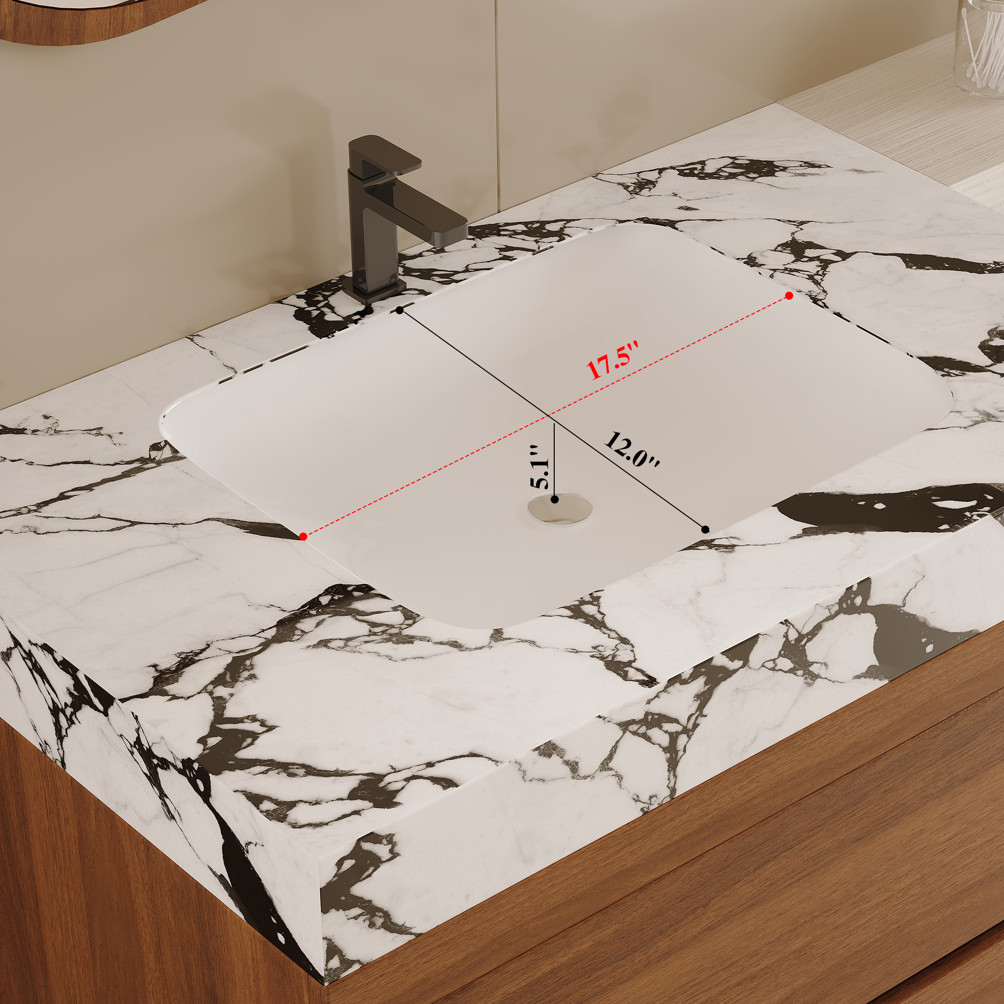 29.9" Modern Floating Bathroom Vanity with Faux Marble Sintered Stone Top, Walnut Wall-Mounted Single Sink Cabinet for Small Spaces