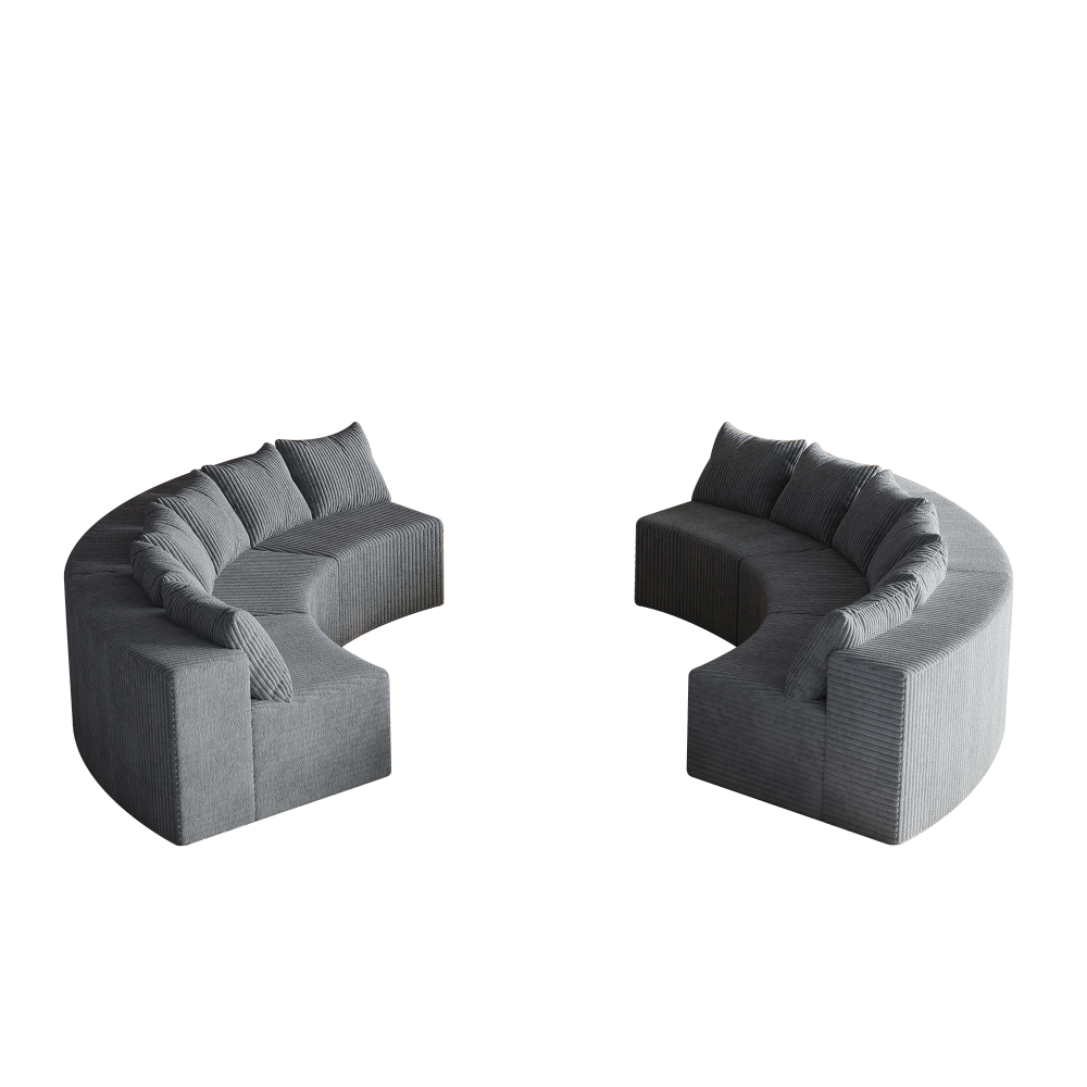 Corduroy Curved Sectional Sofa - Modular Semi-Circular Foam Couch with Pillows for Living Room & Bedroom