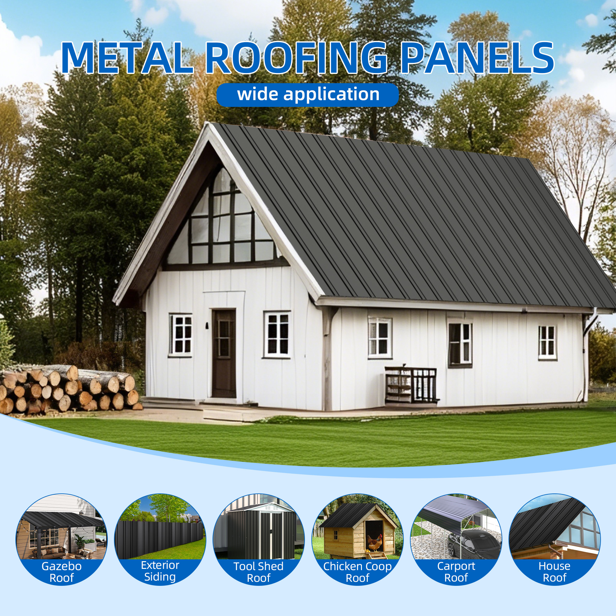 20-Piece Gray Galvanized Metal Roofing Panels (72.8" Length) - Heavy Duty Waterproof Corrugated Sheets for Sheds, Garages & Outdoor Structures