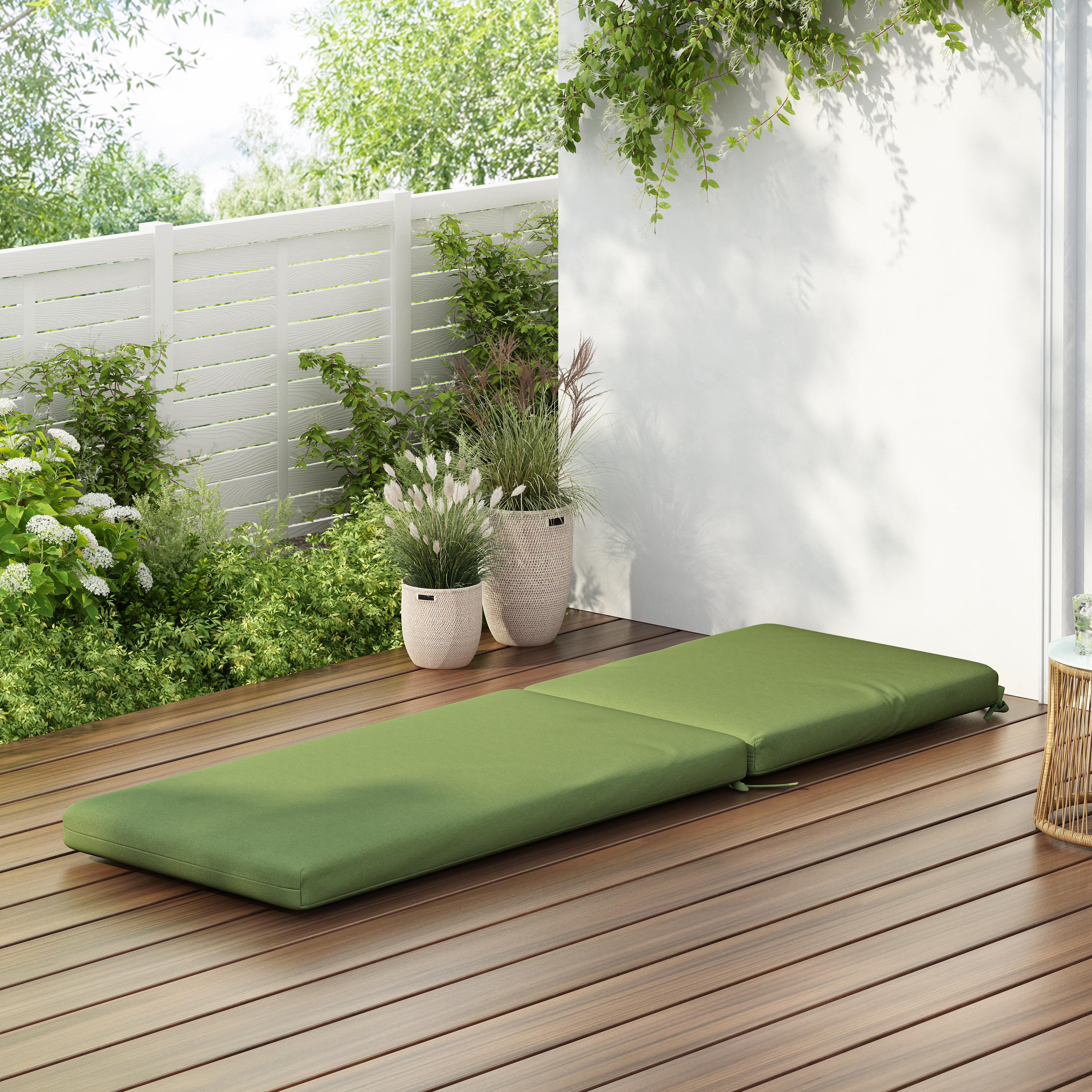 Noah Outdoor Chaise Lounge Cushion - Water-Repellent Patio Furniture Pad with Ties, UV Resistant Garden Lounger Replacement Cushion in Green