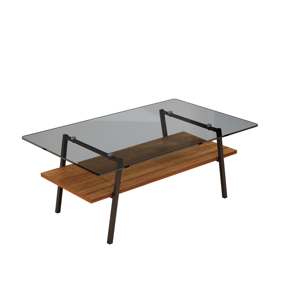 Modern Rectangle Coffee Table with Tempered Gray Glass Top and Storage Shelf - Contemporary Living Room Accent Furniture