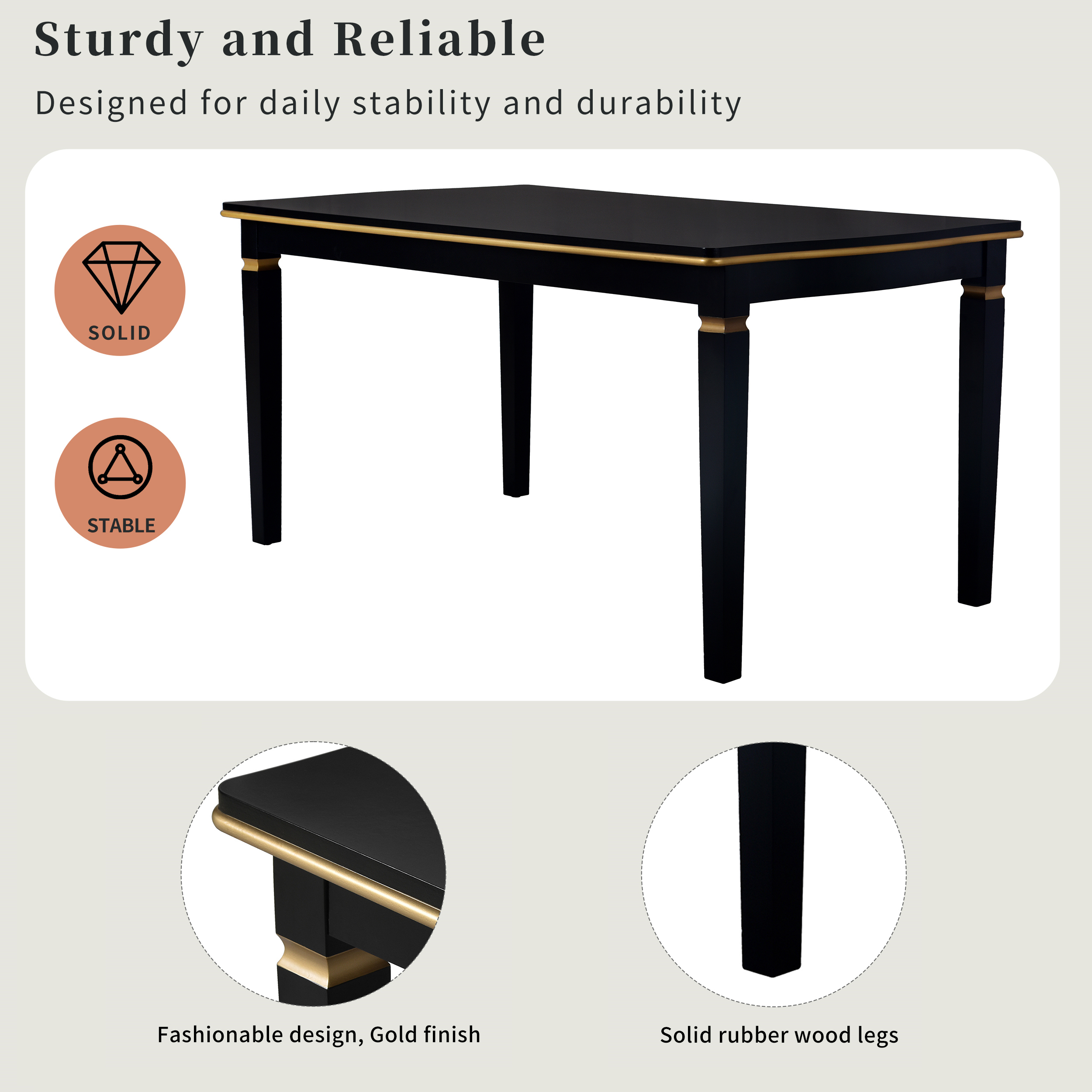 Elegant 6-Piece Dining Table Set with Bench - Modern Black Rectangular Kitchen Table & 4 Tufted High-Back Chairs for Farmhouse Home Decor
