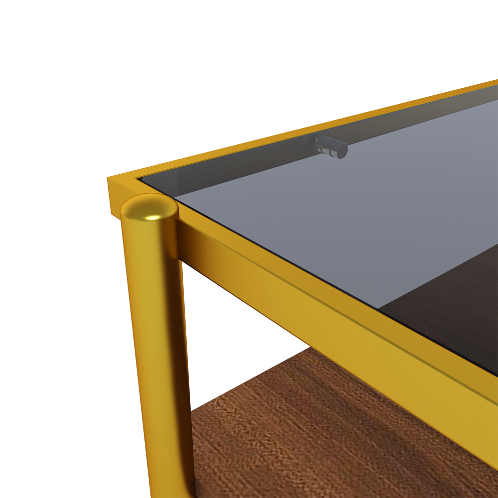Modern Rectangle Coffee Table with Tempered Glass Top & Gold Metal Legs - Stylish Living Room Center Table with Lower Shelf Storage
