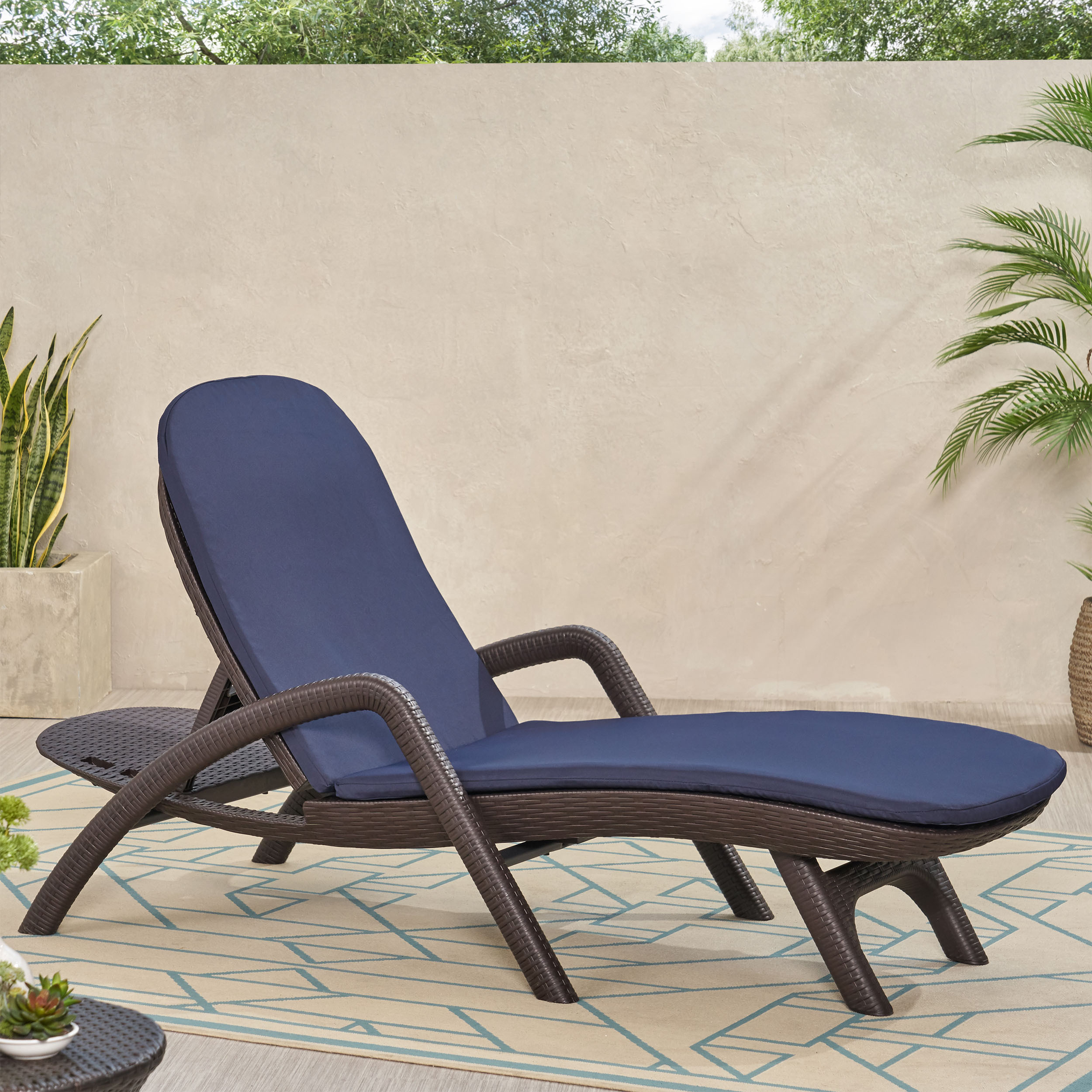 Mikaell Navy Water-Resistant Outdoor Chaise Lounge Cushion for Patio Furniture