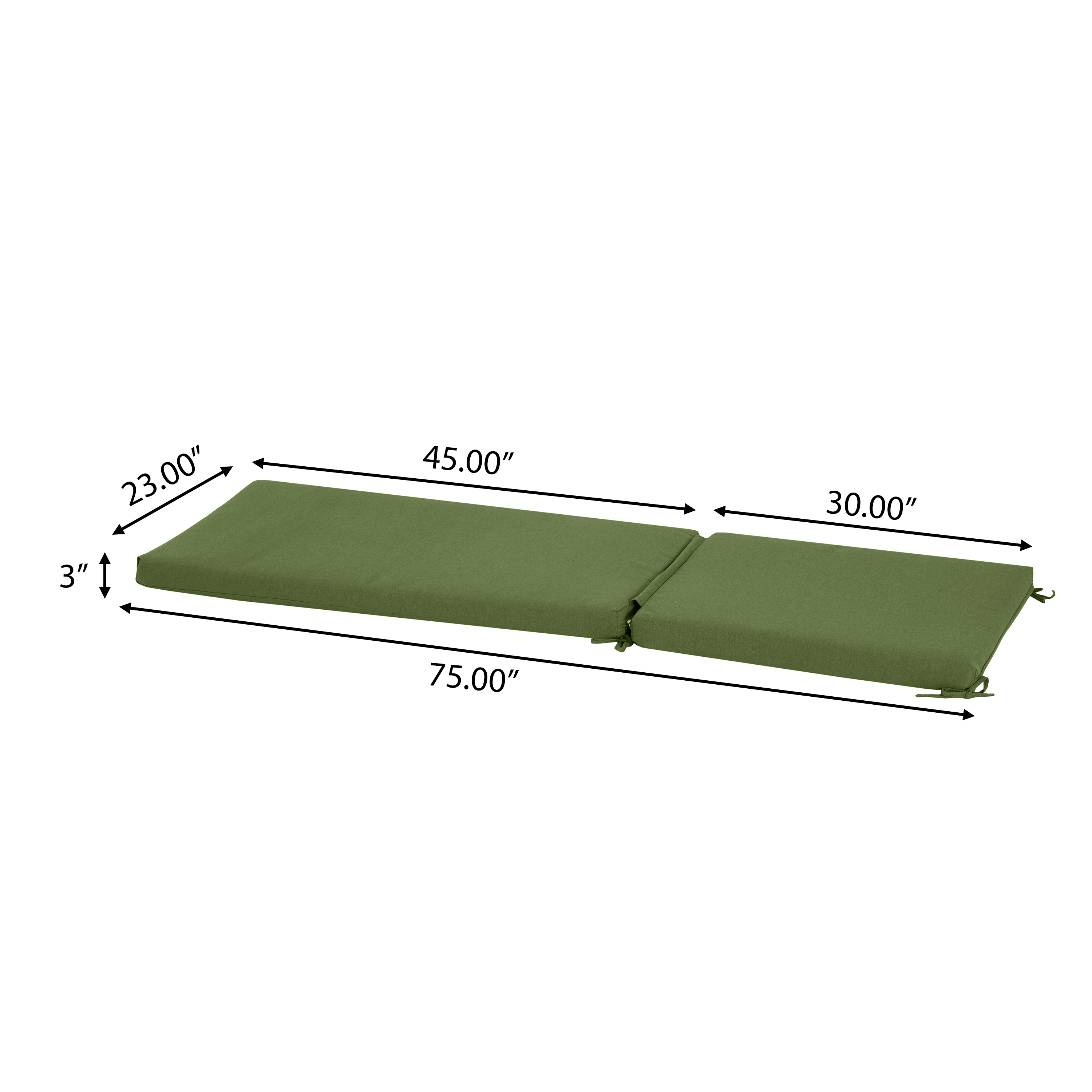 Noah Outdoor Chaise Lounge Cushion - Water-Repellent Patio Furniture Pad with Ties, UV Resistant Garden Lounger Replacement Cushion in Green