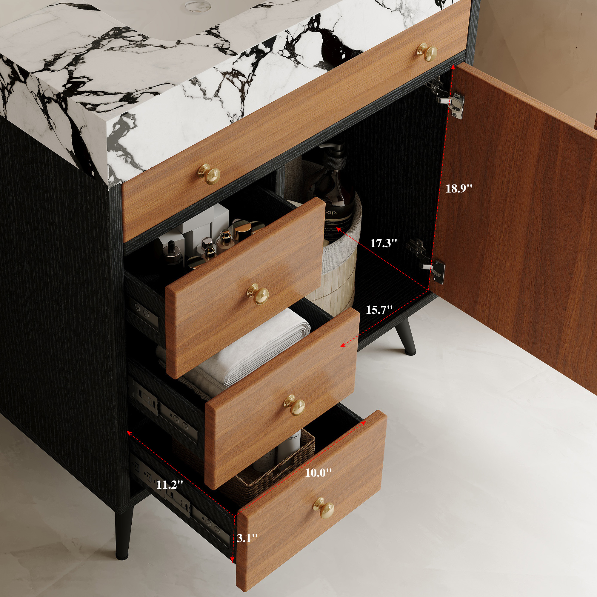 30-Inch Modern Free-Standing Bathroom Vanity with Sintered Stone Top, Ceramic Sink & Soft-Close Drawers