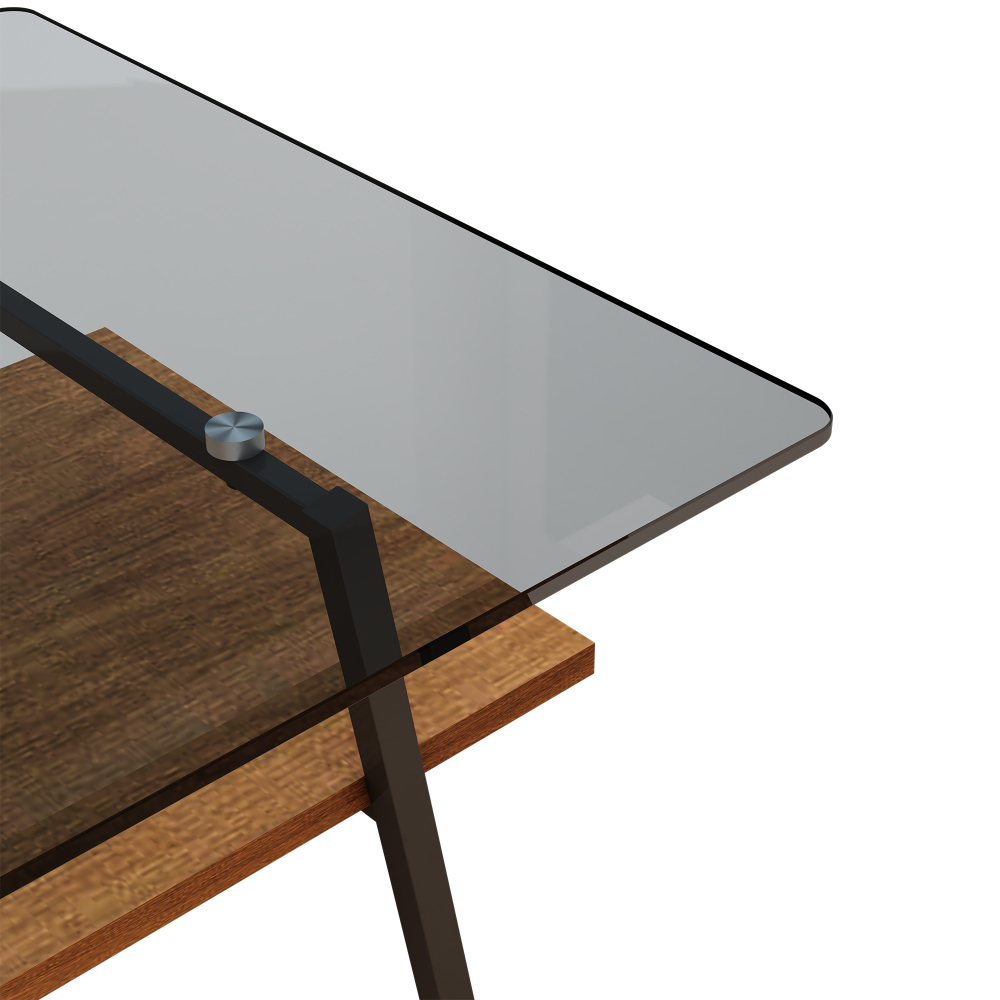 Modern Rectangle Coffee Table with Tempered Gray Glass Top and Storage Shelf - Contemporary Living Room Accent Furniture
