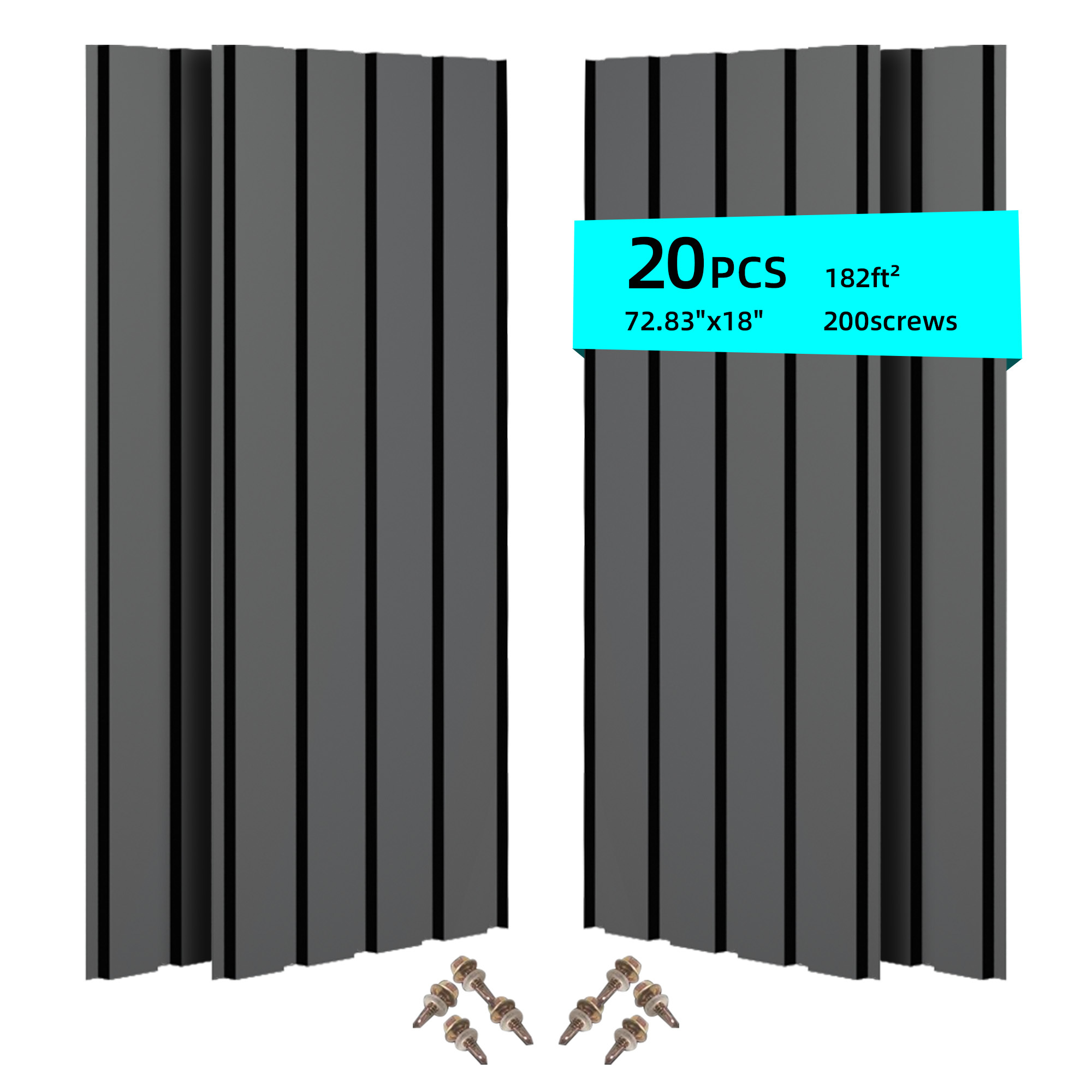 20-Piece Gray Galvanized Metal Roofing Panels (72.8" Length) - Heavy Duty Waterproof Corrugated Sheets for Sheds, Garages & Outdoor Structures