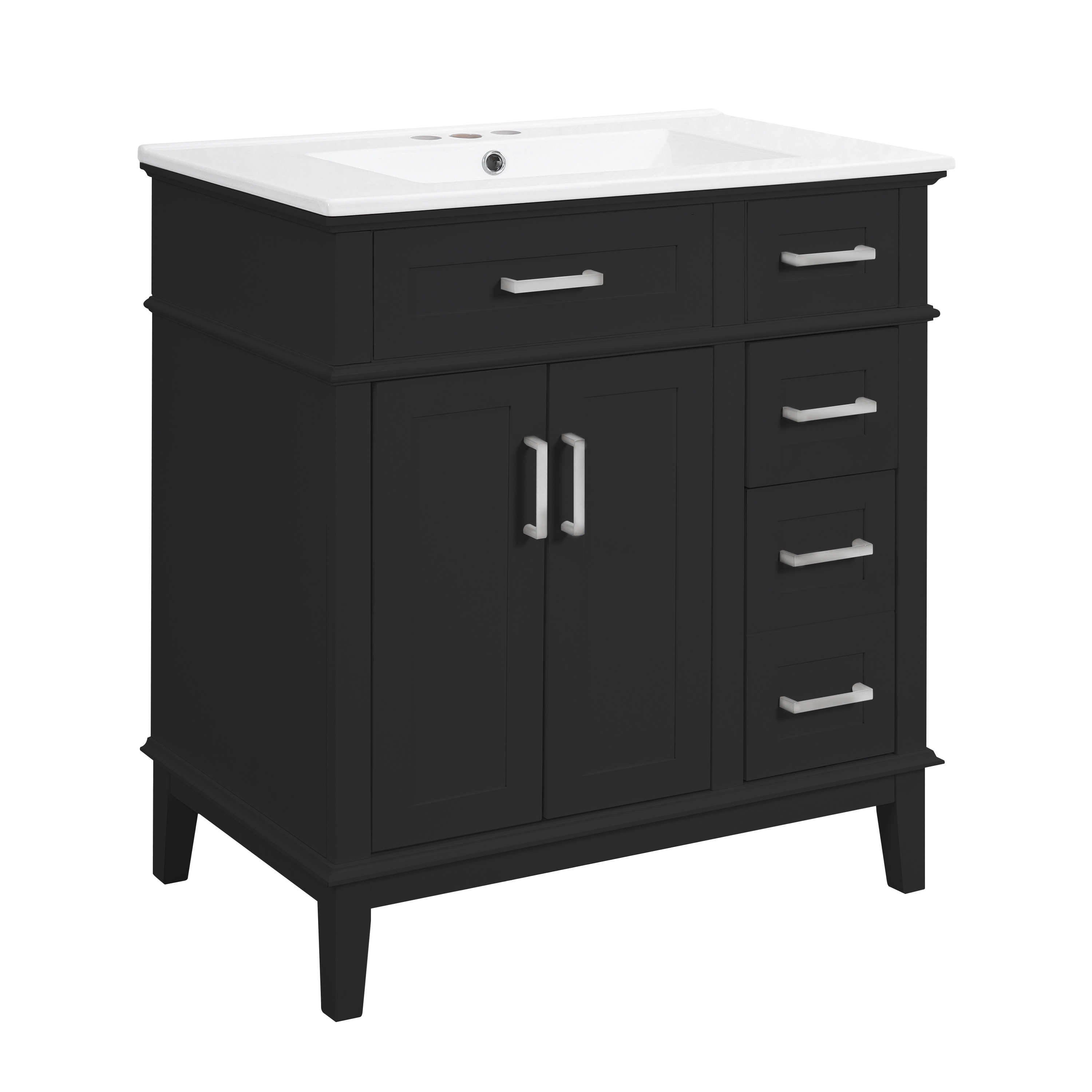 30" Modern Black Bathroom Vanity with Ceramic Sink, Solid Wood Storage Cabinet & Soft-Close Doors for Small Spaces