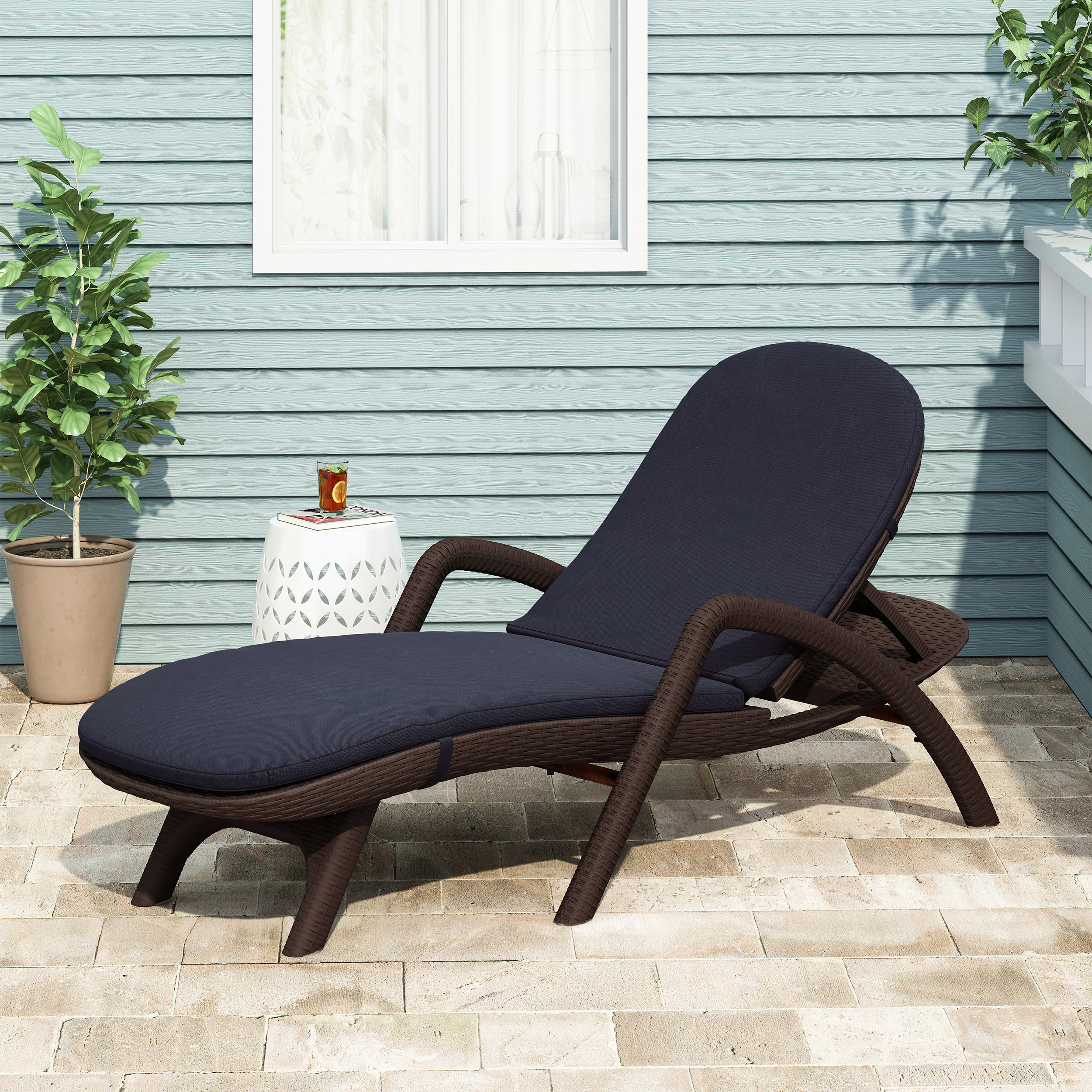 Mikaell Navy Water-Resistant Outdoor Chaise Lounge Cushion for Patio Furniture