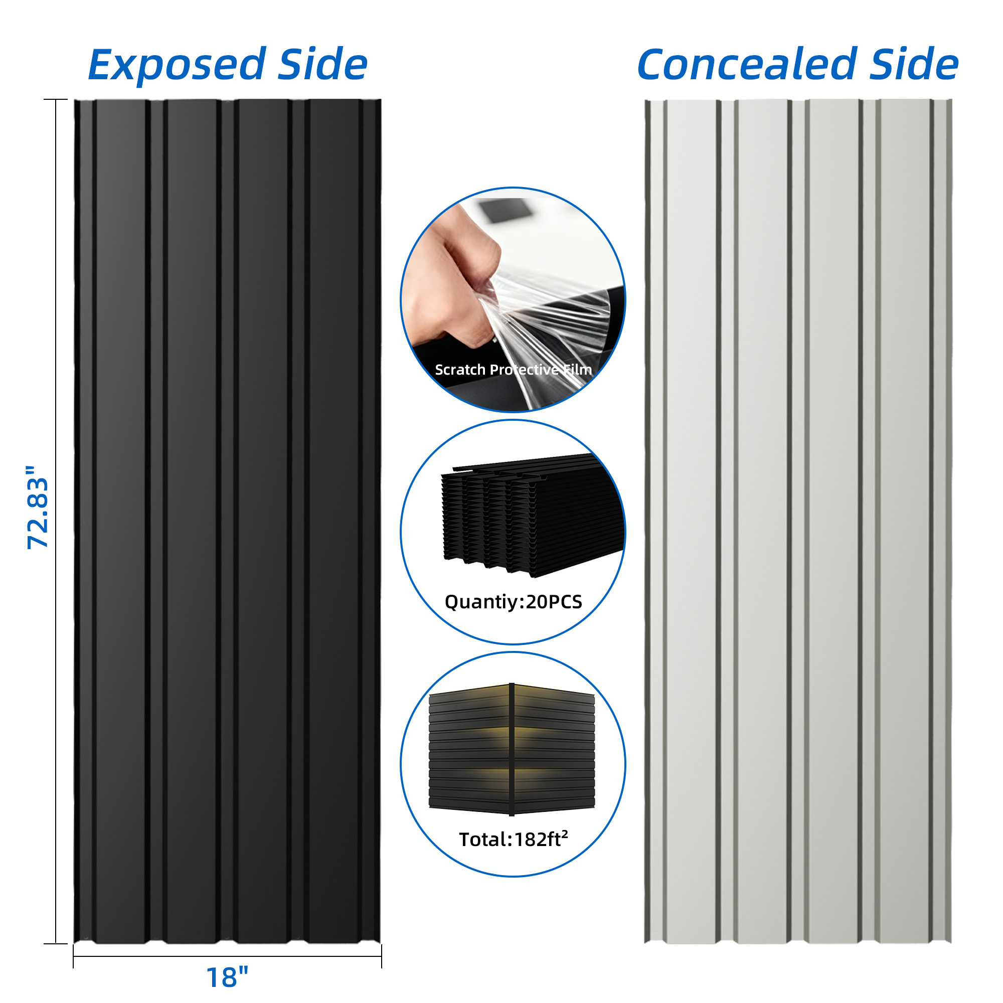 20-Piece Gray Galvanized Metal Roofing Panels (72.8" Length) - Heavy Duty Waterproof Corrugated Sheets for Sheds, Garages & Outdoor Structures